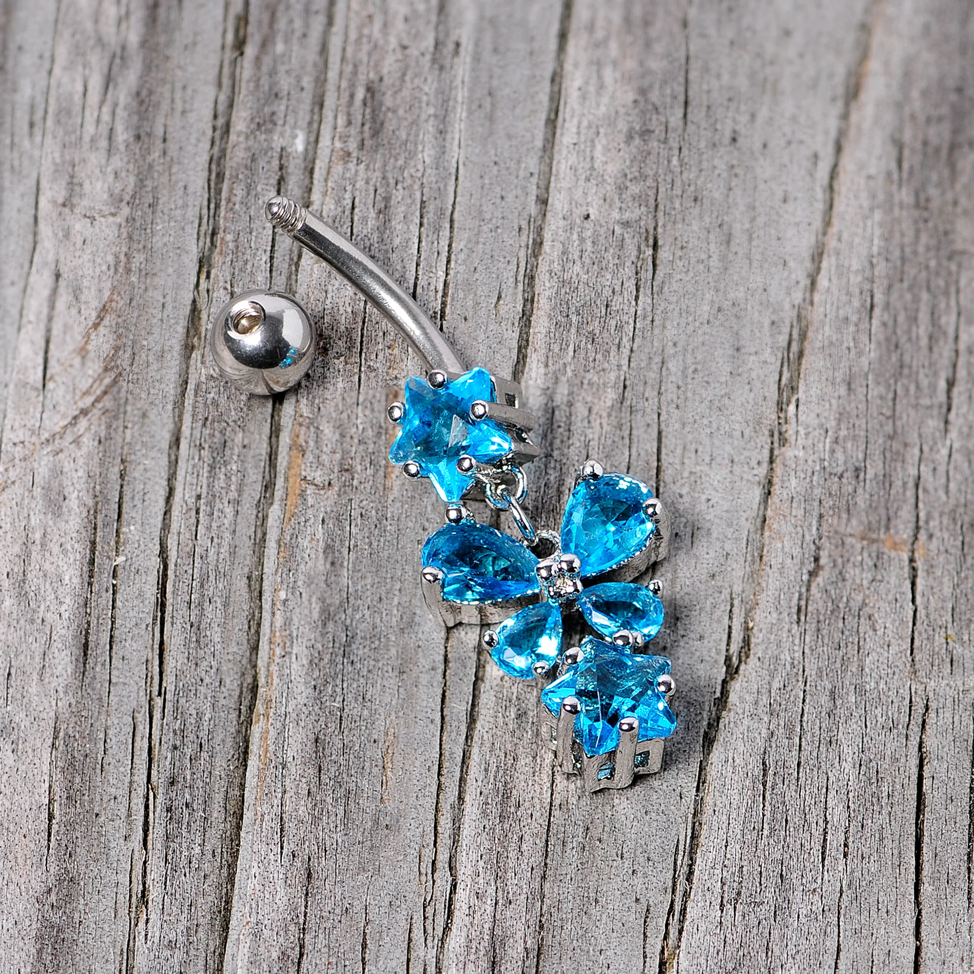 Blue Gem Star and Bow Dangle Belly Ring - Image 4