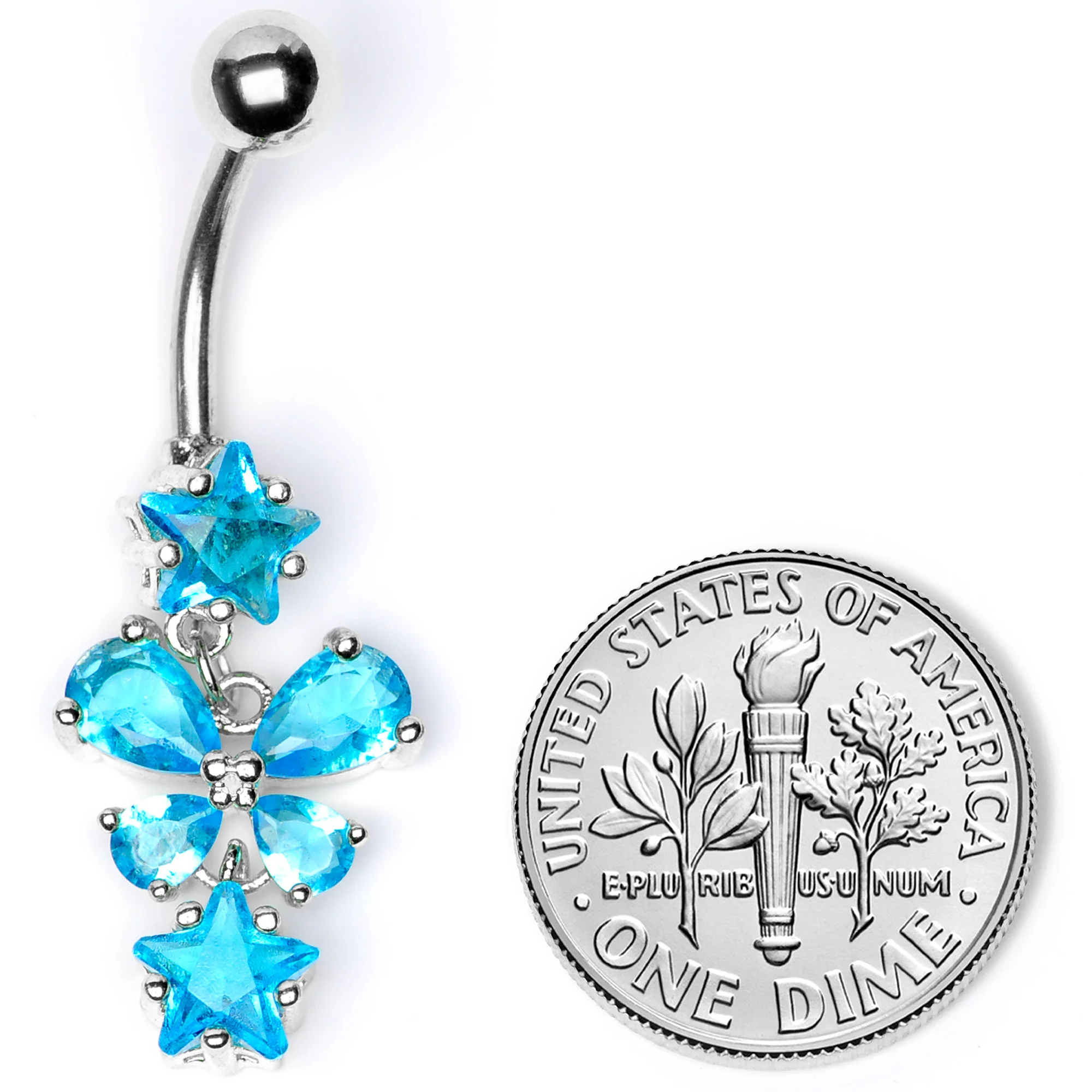 Blue Gem Star and Bow Dangle Belly Ring - Image 5