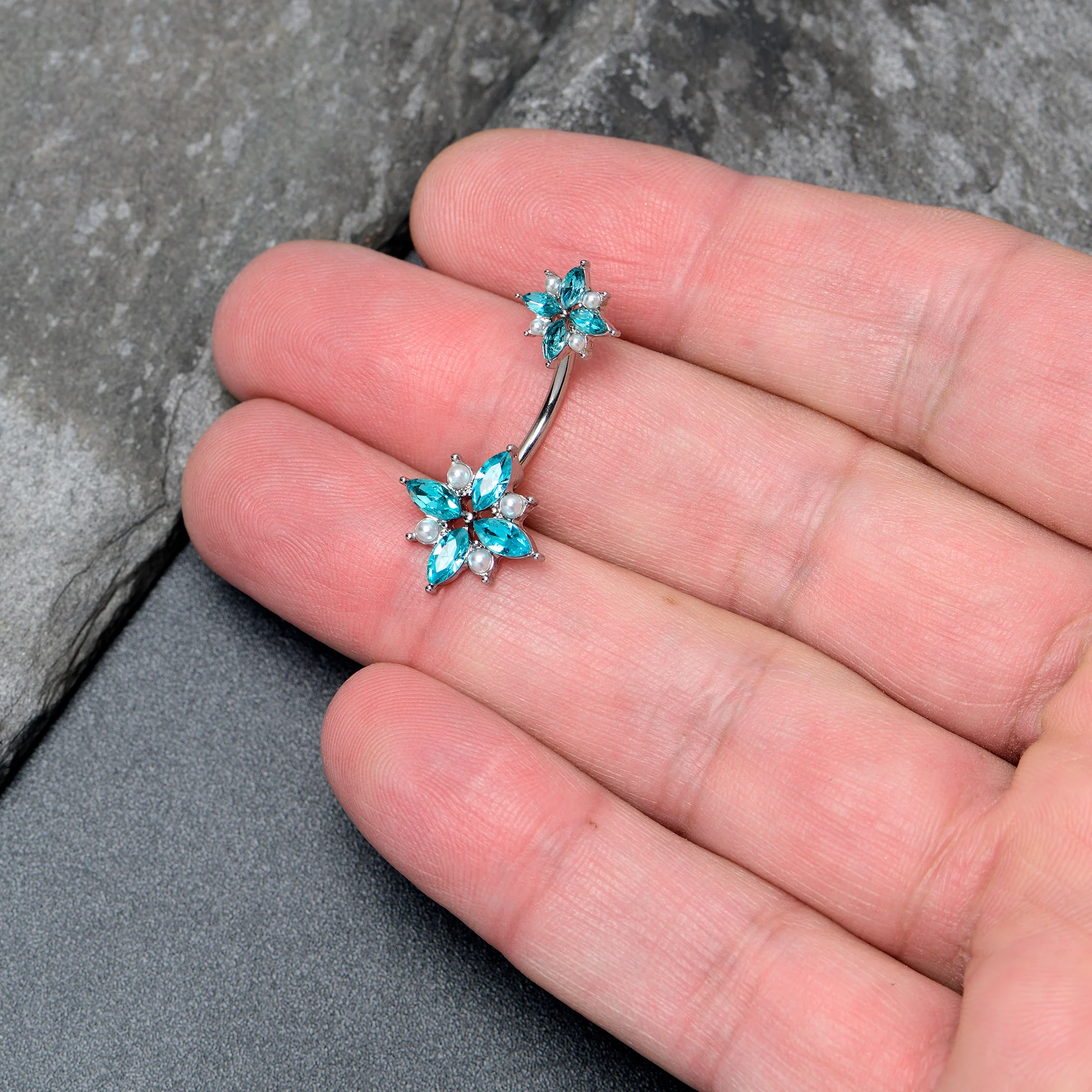 Blue Gem Star Power Double Mount Belly Ring - Image 2
