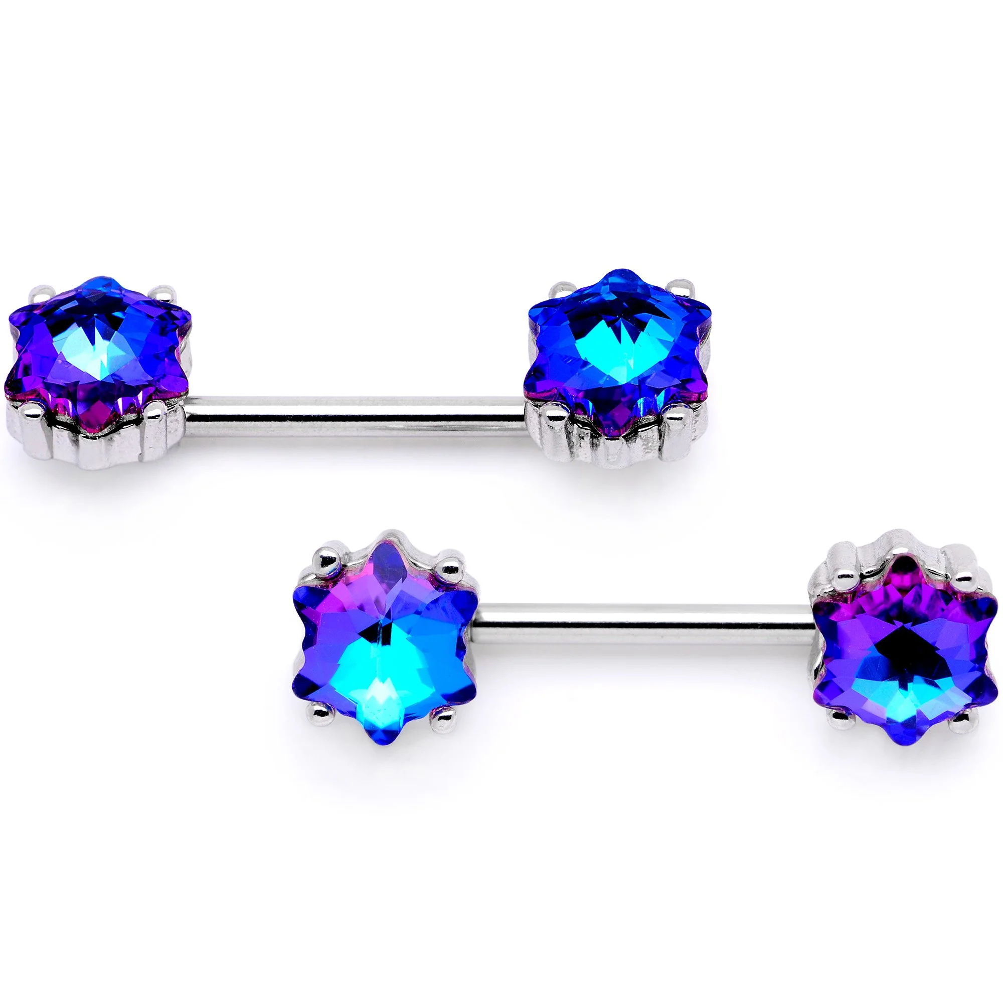 14G Blue Gem Supernova Captive Ring Barbell Nipple Ring Set - Image 2
