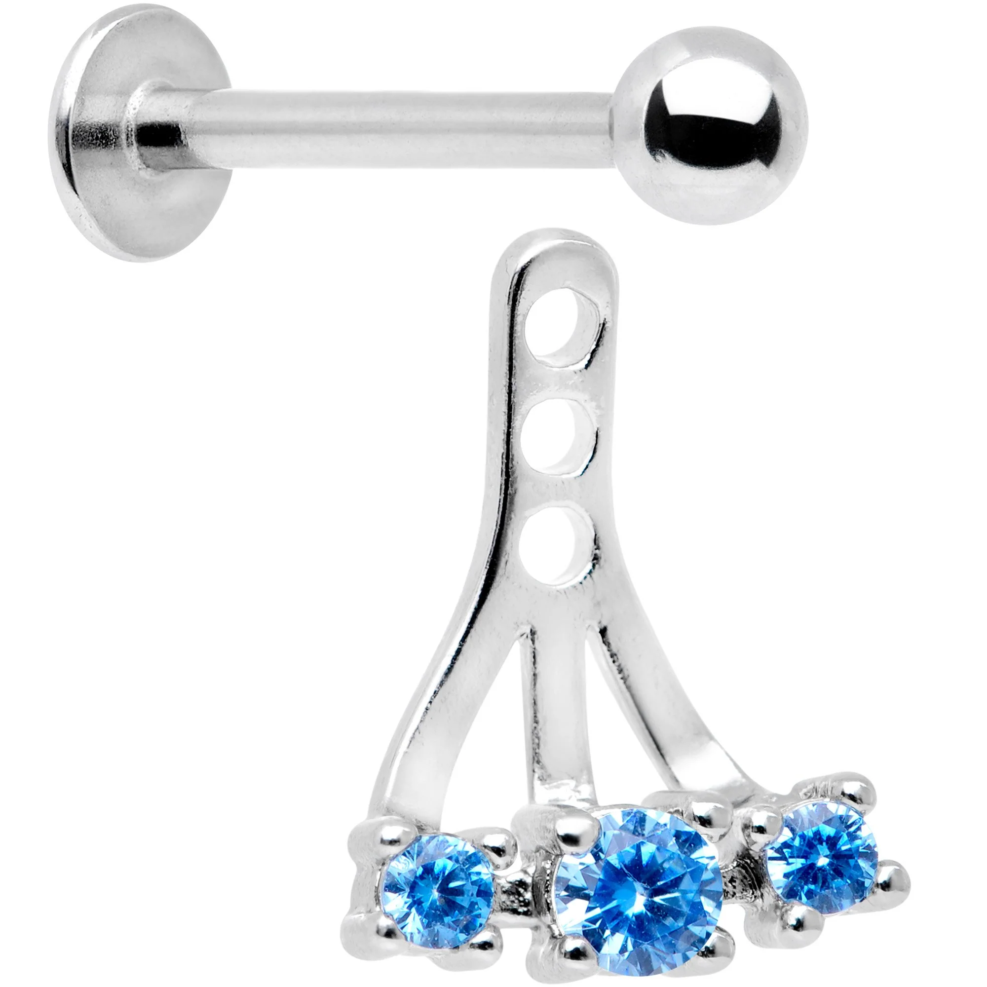 Blue Gem Triplet Fan Dangle Cartilage Tragus Helix Piercing - Image 5