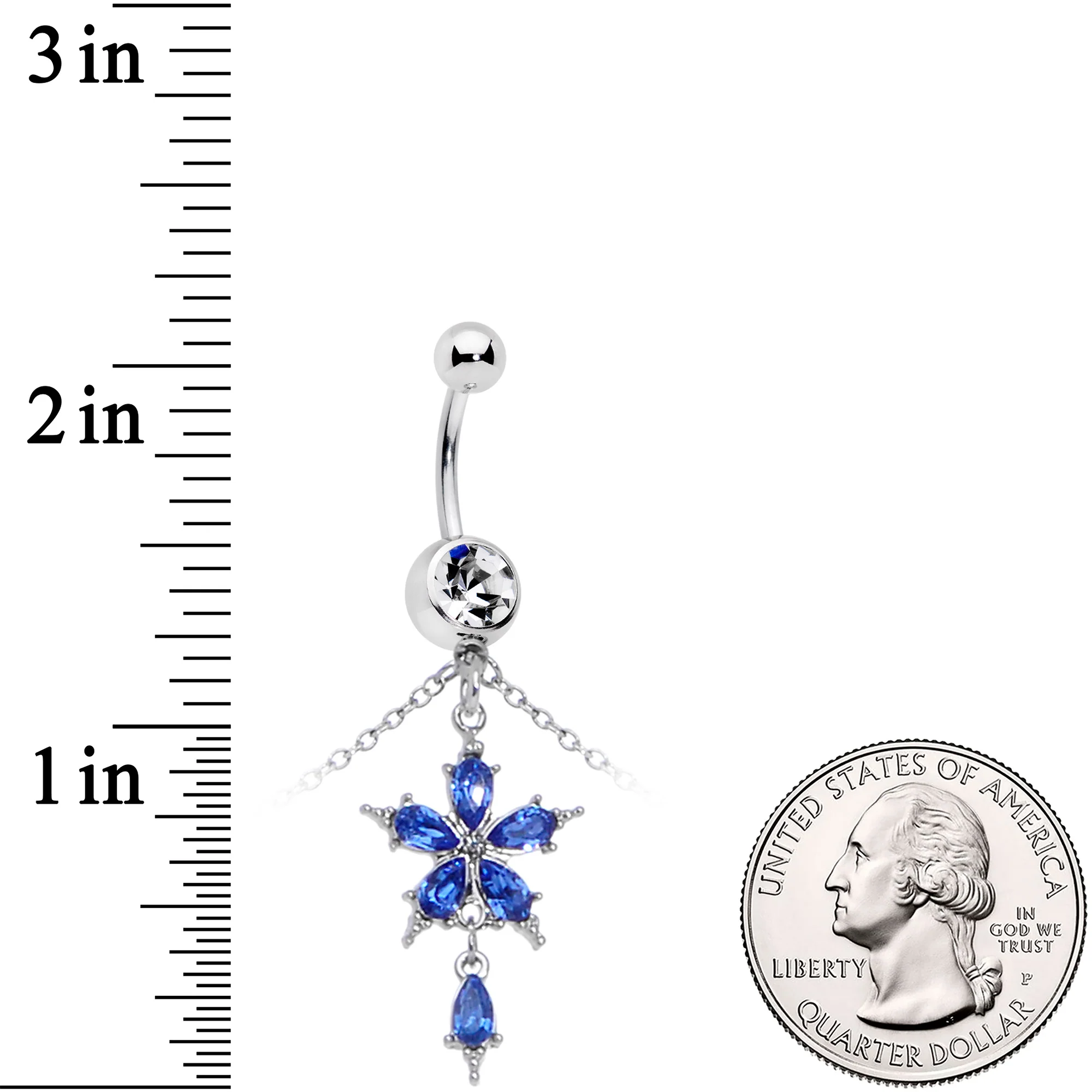 Blue Gem Tropic Flower Dangle Belly Ring Belly Chain - Image 4