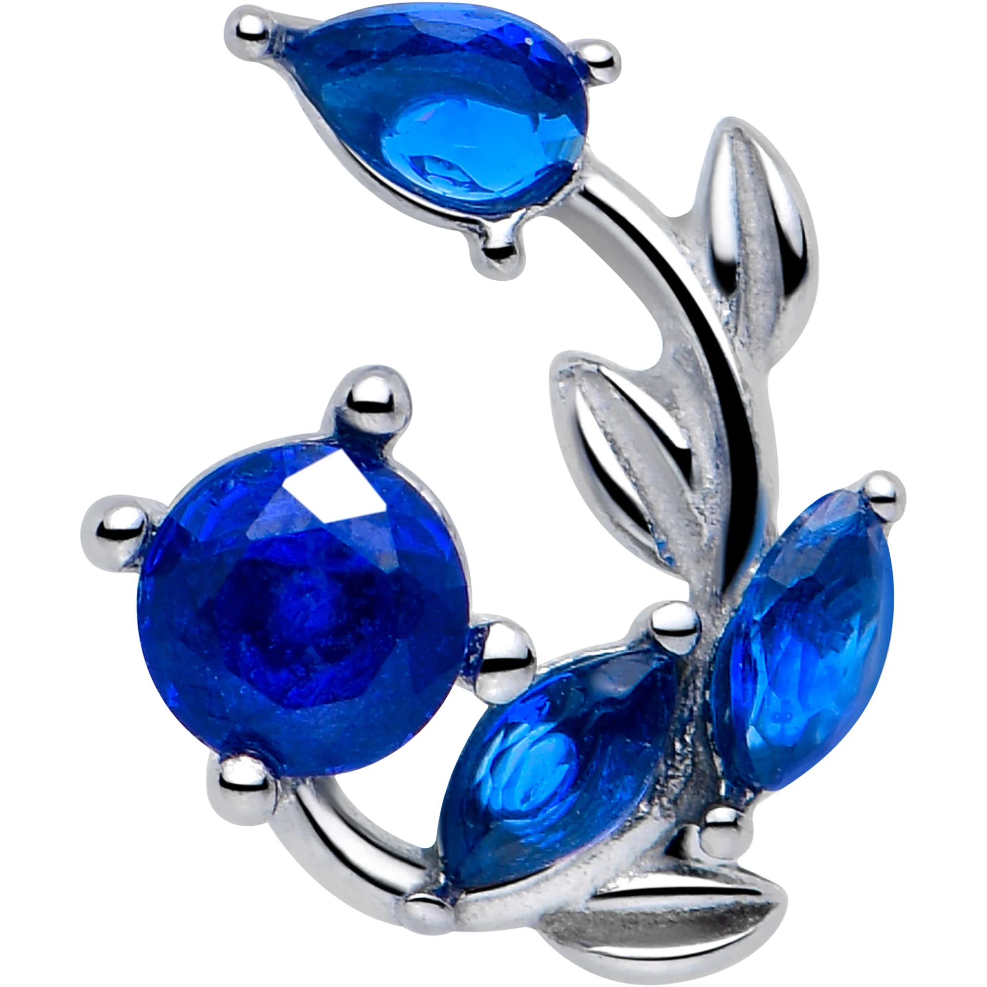 Blue Gem Twining Vine Barbell Tongue Ring - Image 3