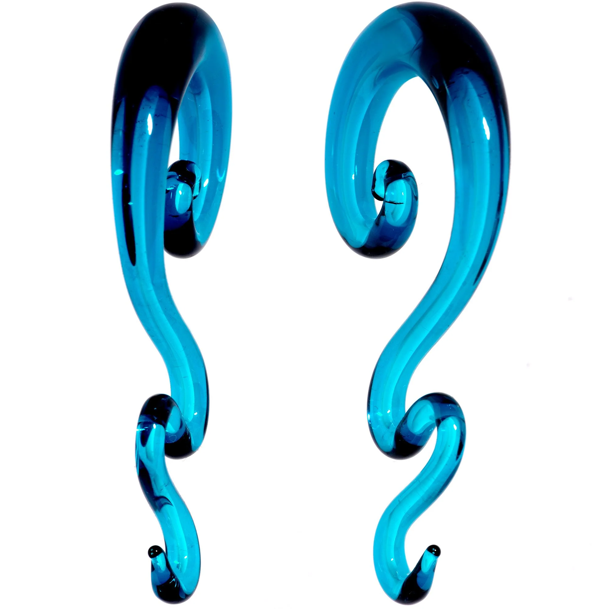 Blue Glass Translucent Zig Zag Spiral Taper Set 6mm to 12mm - Image 2