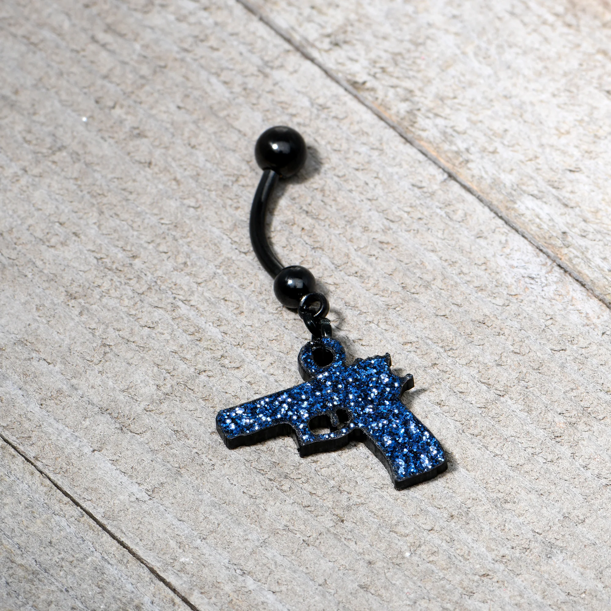 Blue Glitter Gun Dangle Belly Ring - Image 4