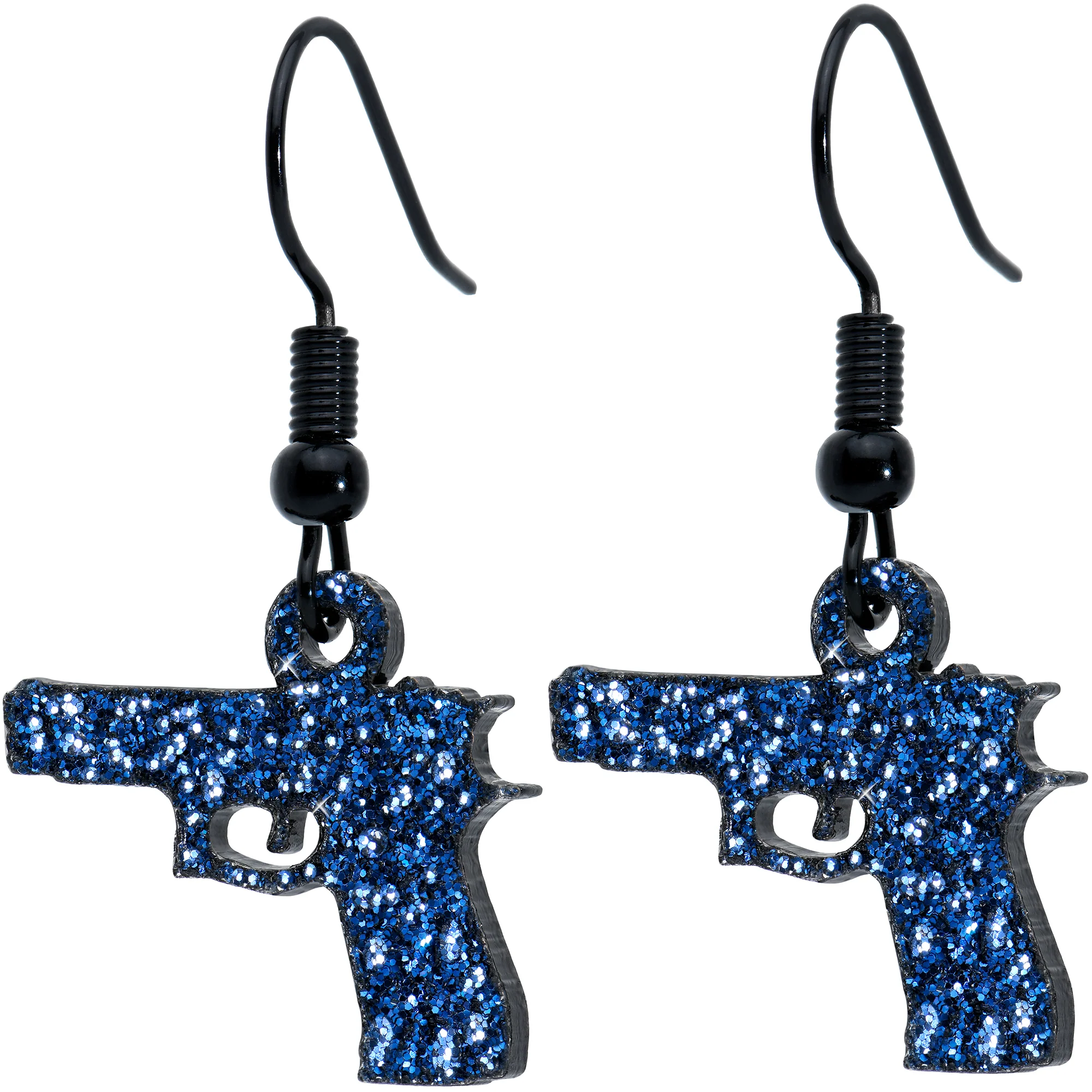 Blue Glitter Gun Fishhook Dangle Earrings - Image 2