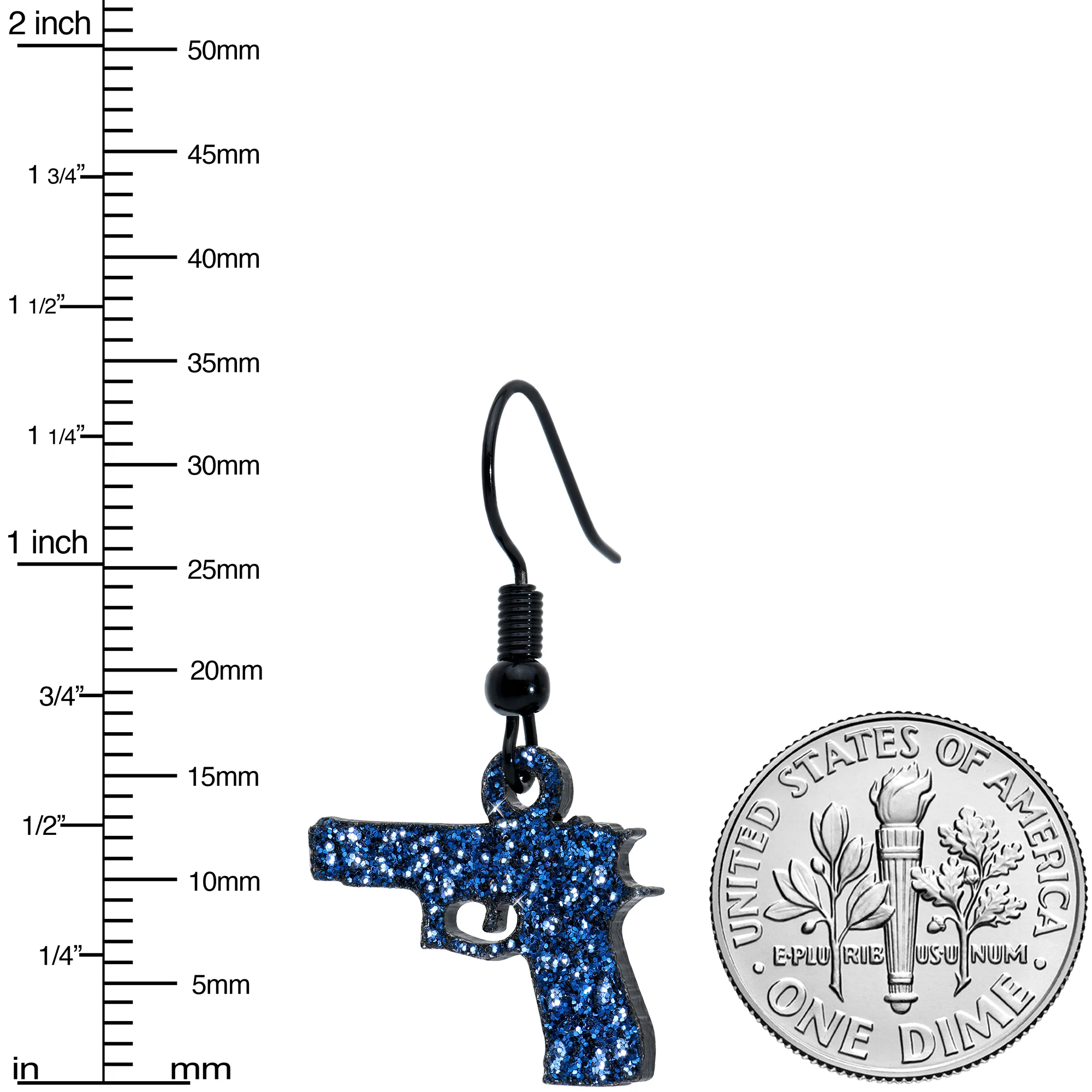 Blue Glitter Gun Fishhook Dangle Earrings - Image 5