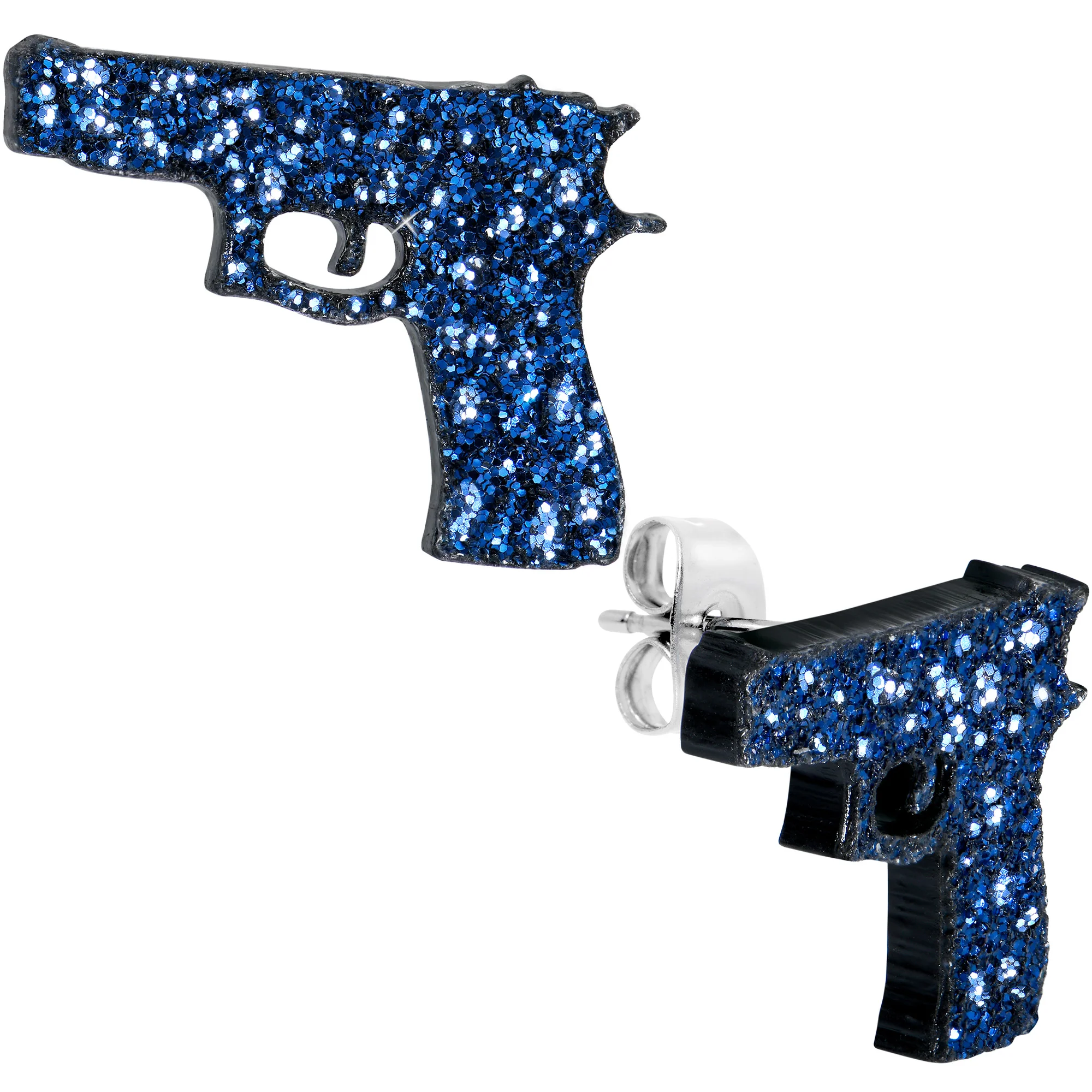 Blue Glitter Gun Stud Earrings Set - Image 2