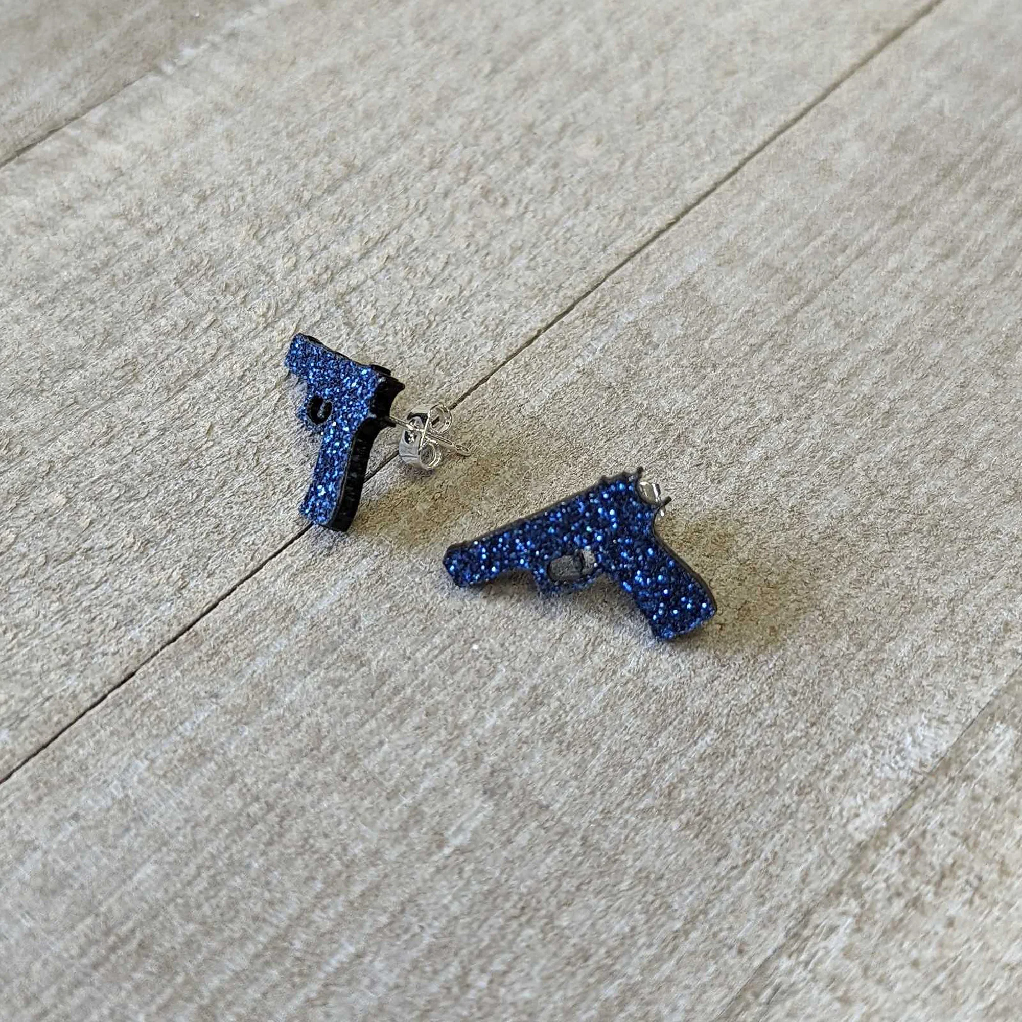 Blue Glitter Gun Stud Earrings Set - Image 3