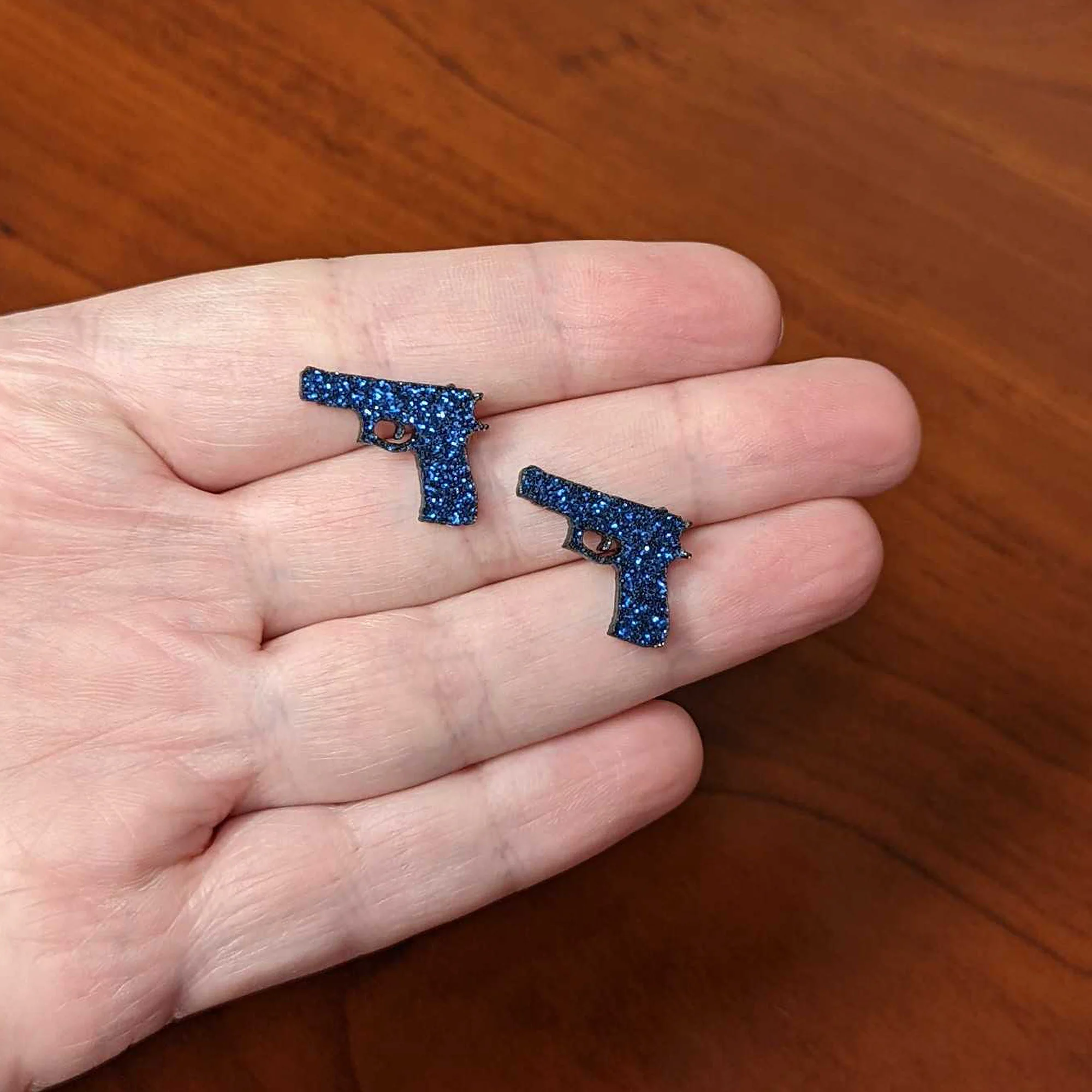 Blue Glitter Gun Stud Earrings Set - Image 4