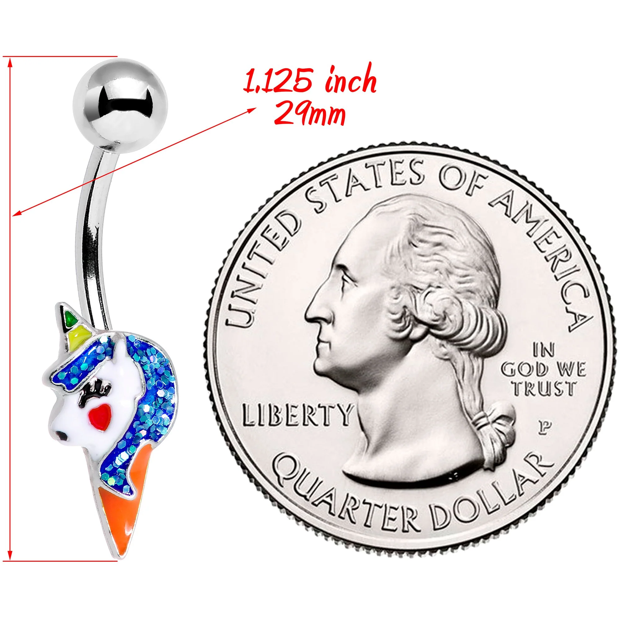 Blue Glitter Mane Unicorn Belly Ring - Image 2