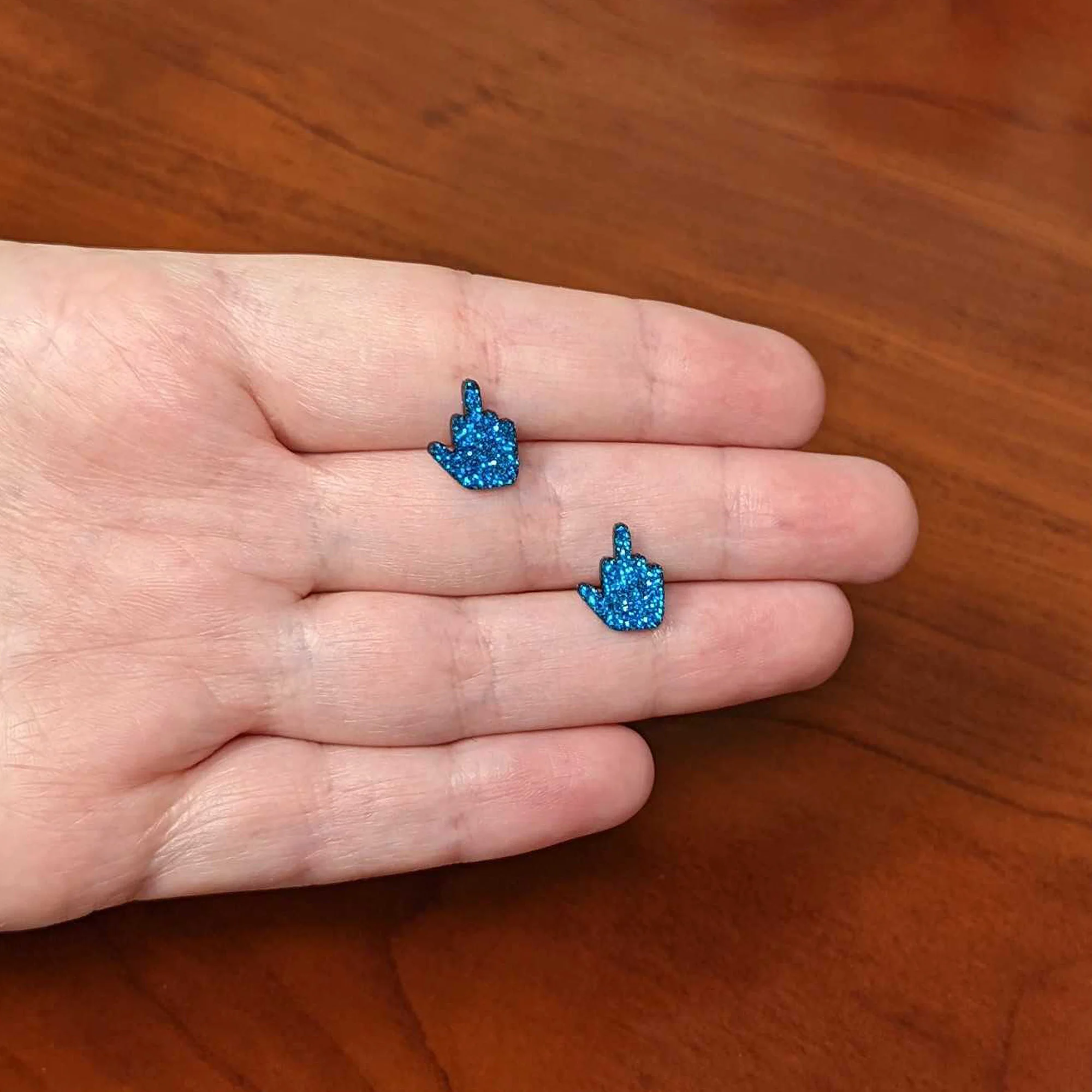 Blue Glitter Middle Finger Stud Earrings Set - Image 4