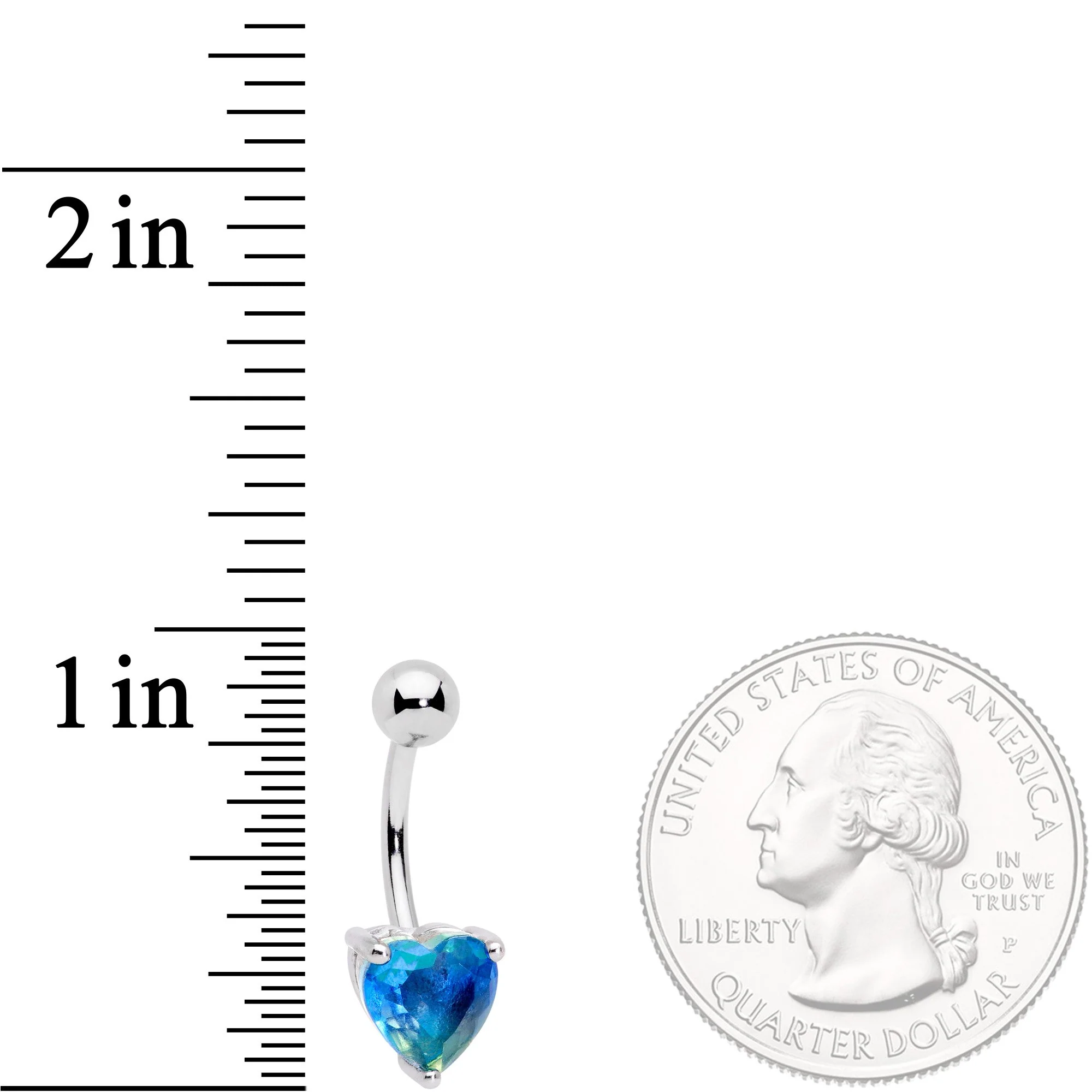 Blue Green Gem Faceted Valentines Day Heart Belly Ring - Image 2