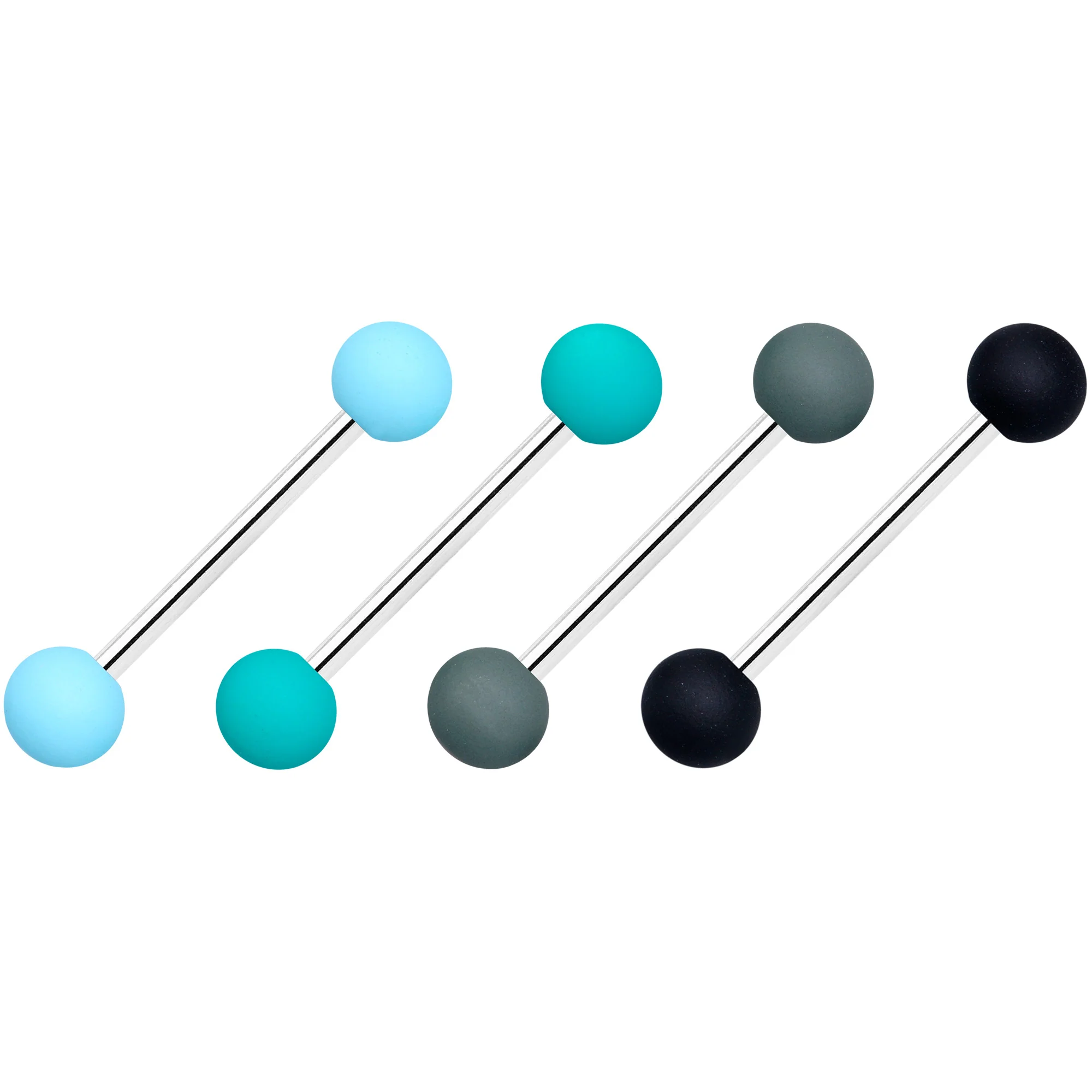 Blue Green Grey Black Matte Ball Barbell Tongue Ring Set of 4 - Image 2
