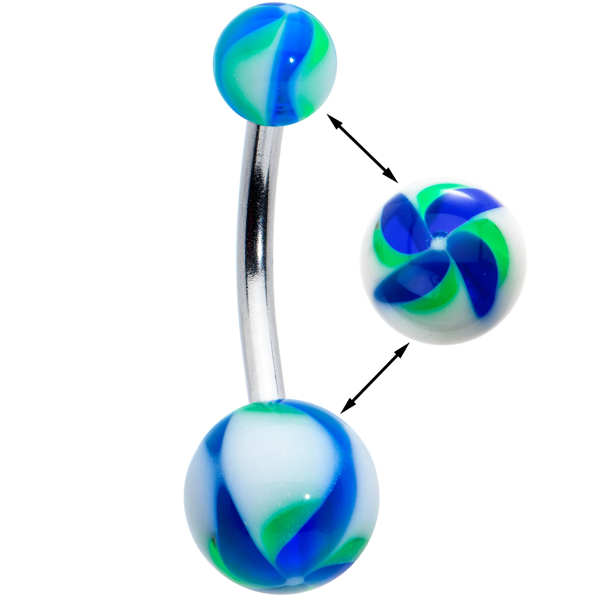 Blue Green Swirl Acrylic Ball End Belly Ring - Image 2