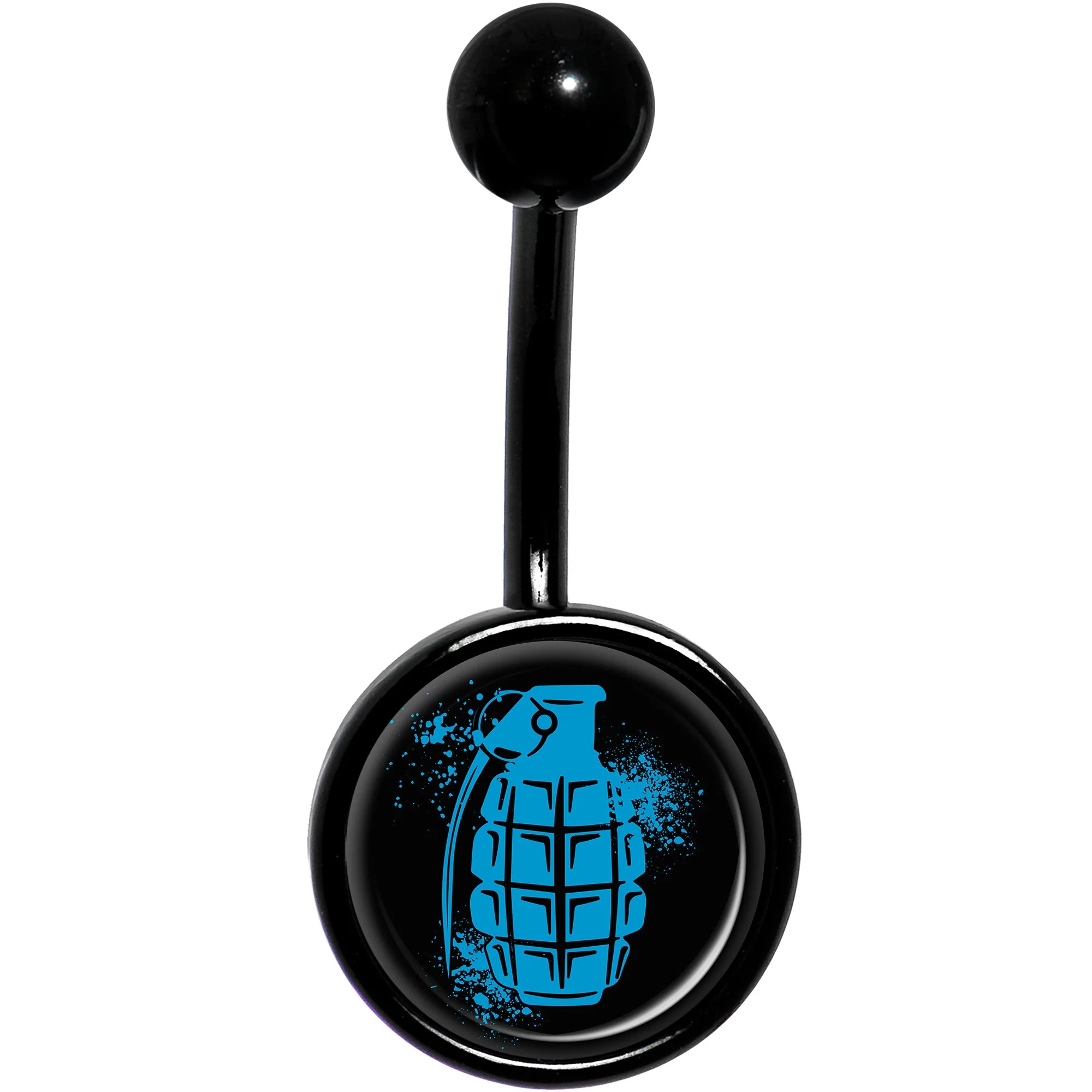 Blue Grenade Black Belly Ring - Image 2