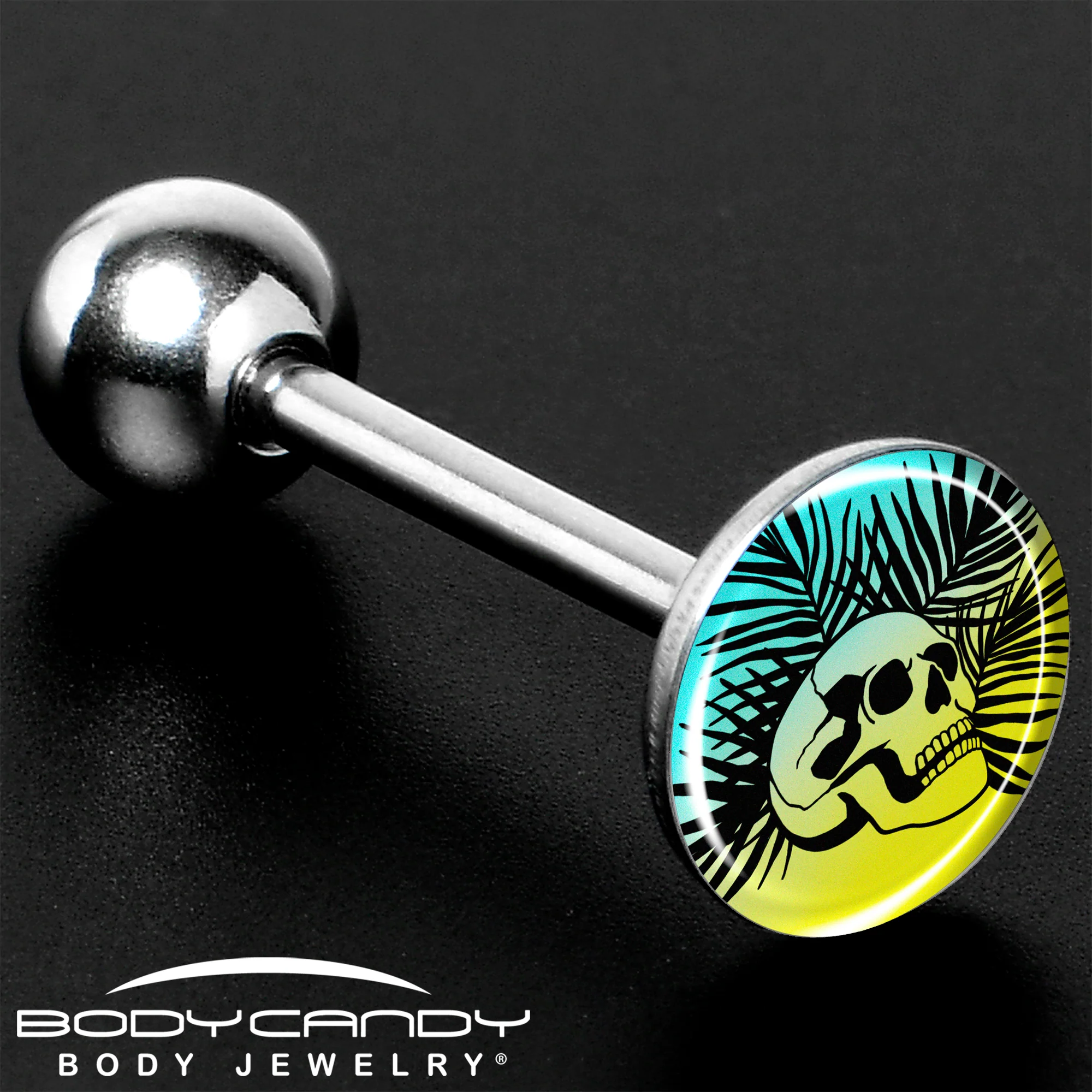 Blue Haze Sunset Skull and Palms Barbell Tongue Ring by Onyx O - Image 8