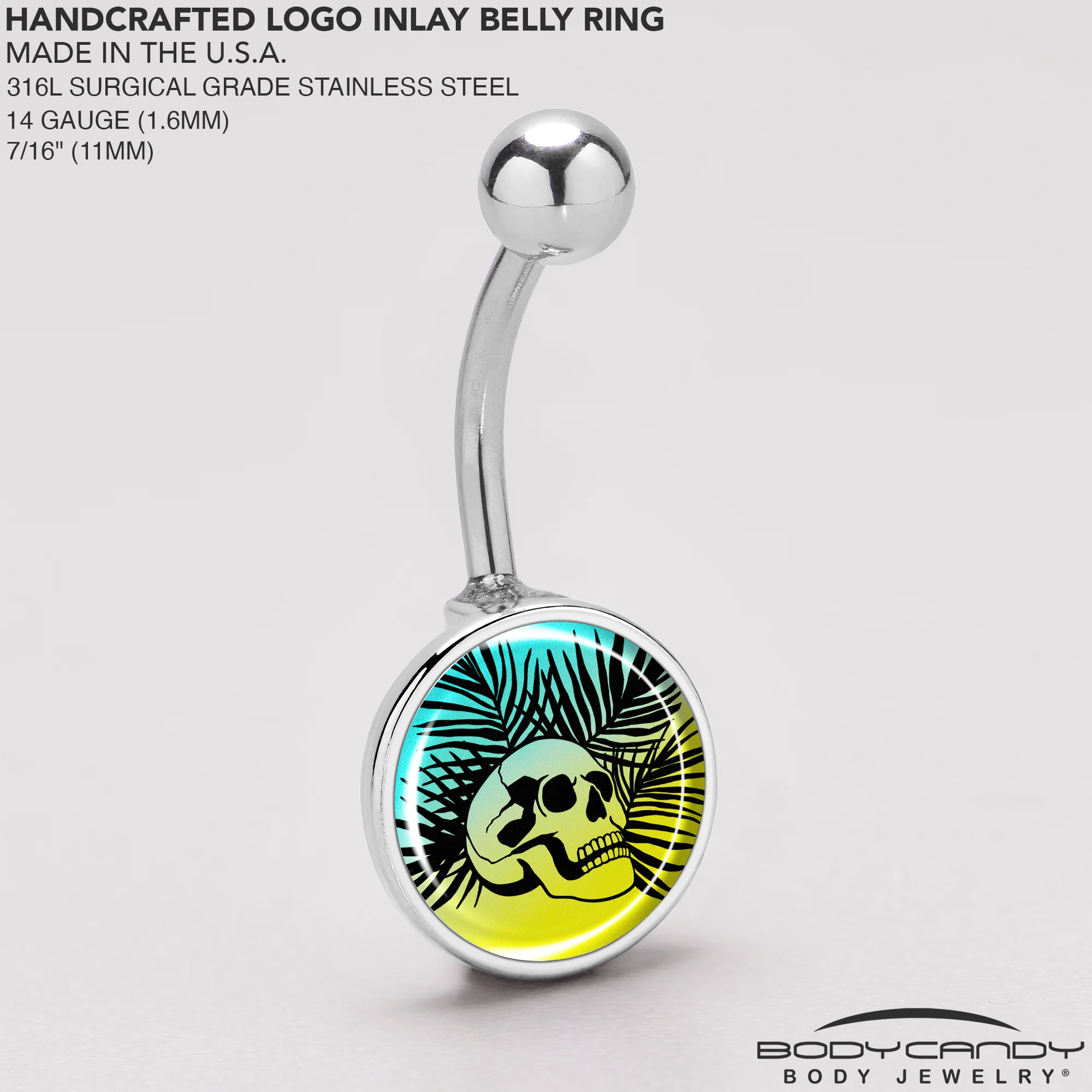 Blue Haze Sunset Skull and Palms Belly Ring by Onyx O - Image 5