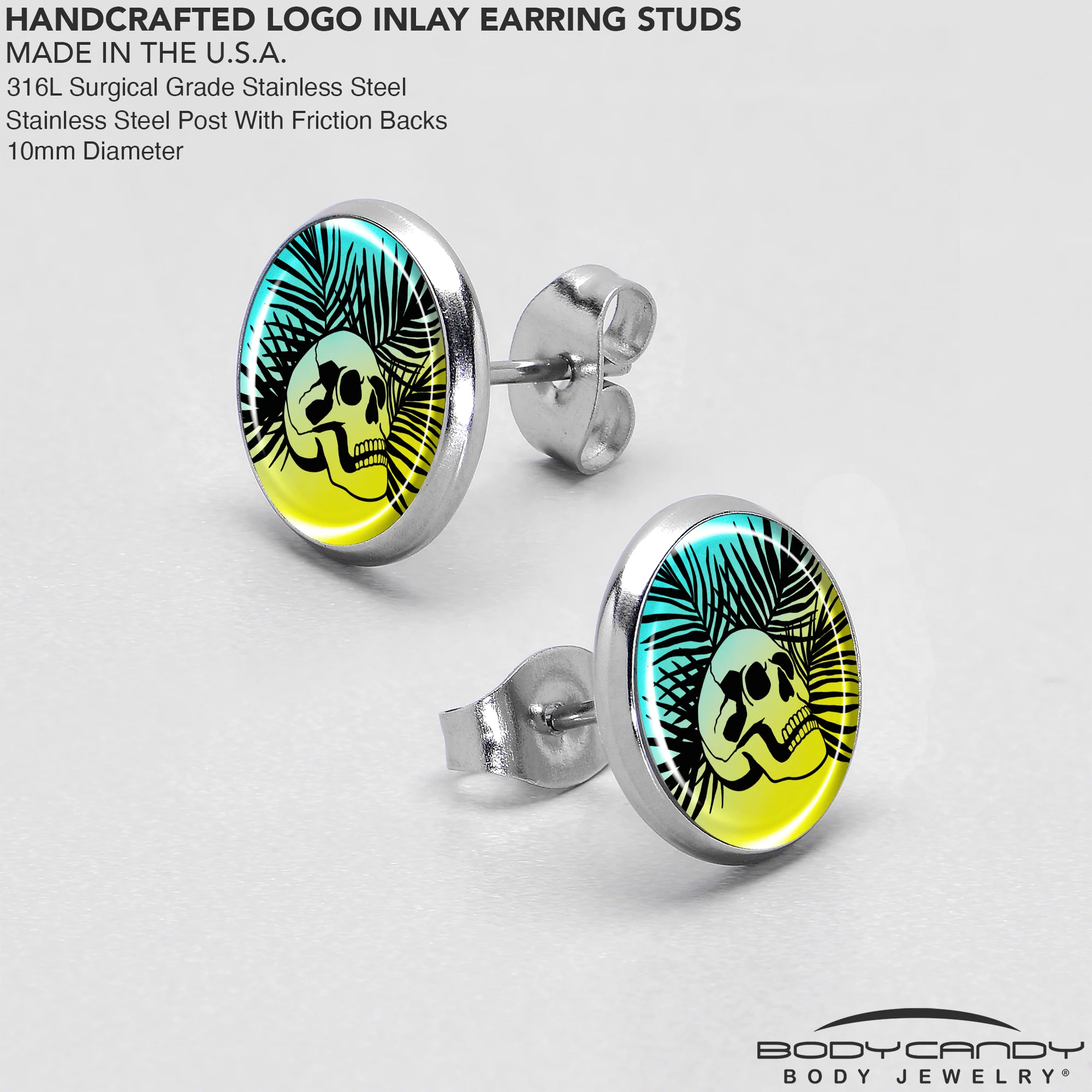 Blue Haze Sunset Skull and Palms Stud Earrings by Onyx O - Image 7