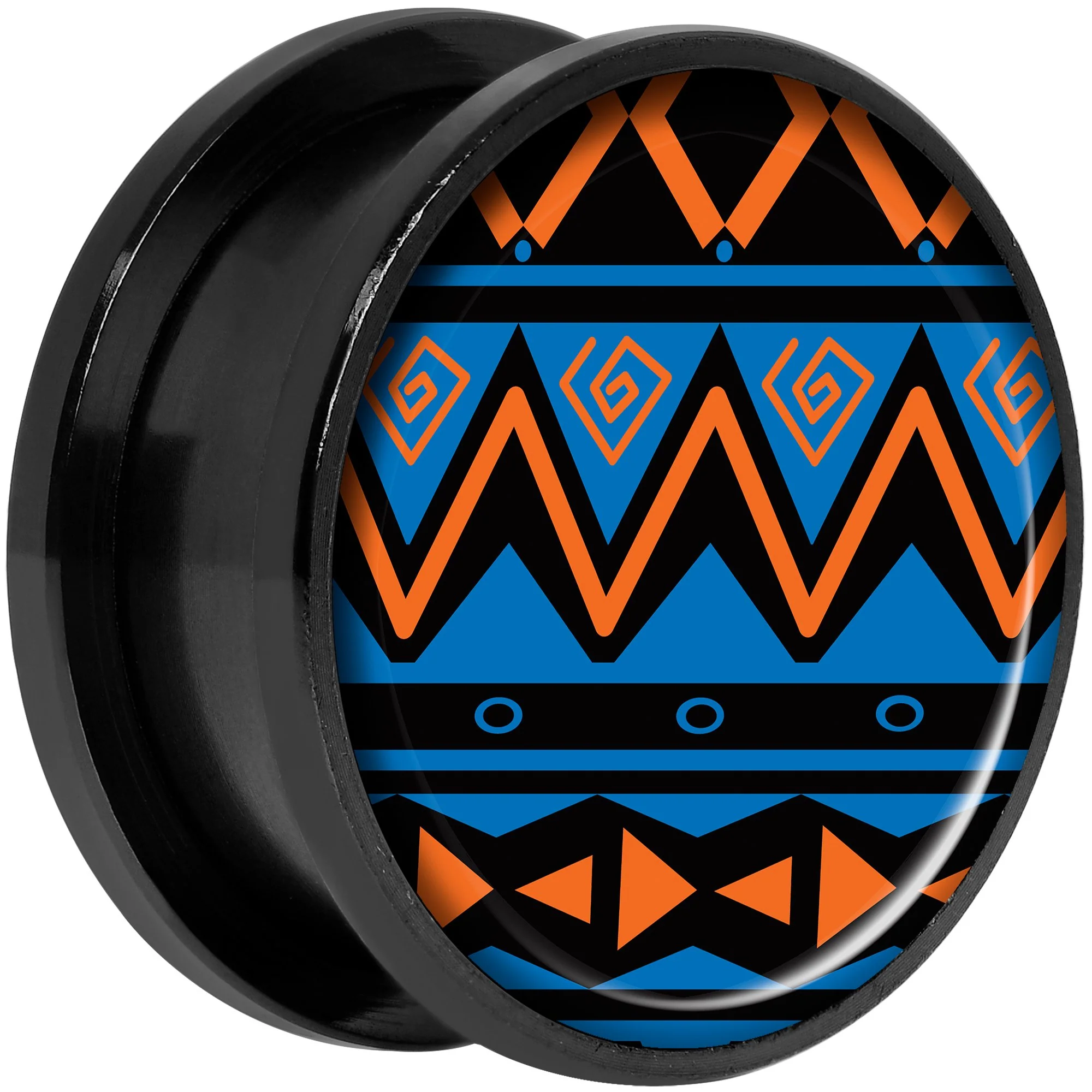Blue Orange Tribal Print Black Anodized Screw Fit Plug Set 20mm - Image 2