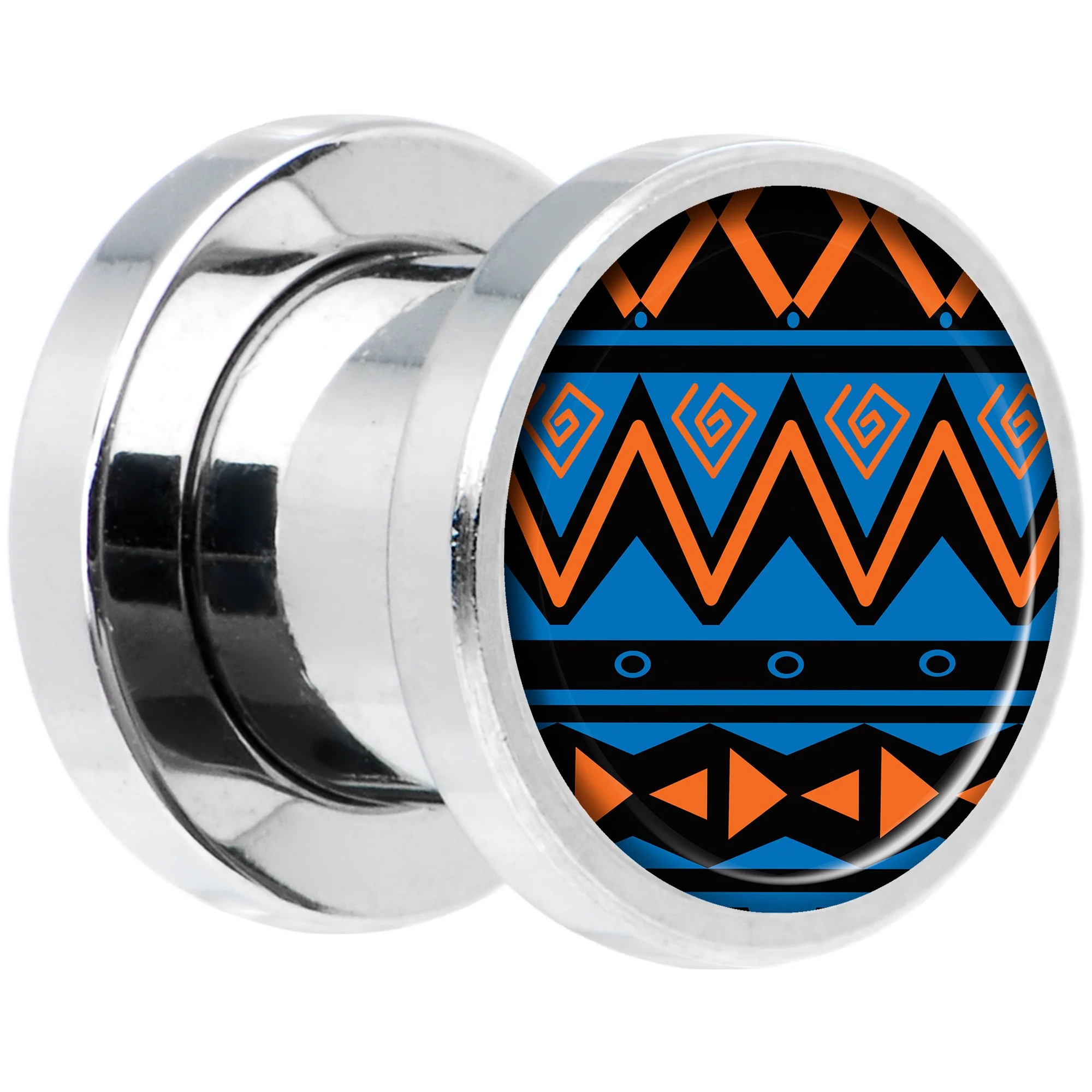 Blue Orange Tribal Print Steel Screw Fit Plug Set 0G - Image 2