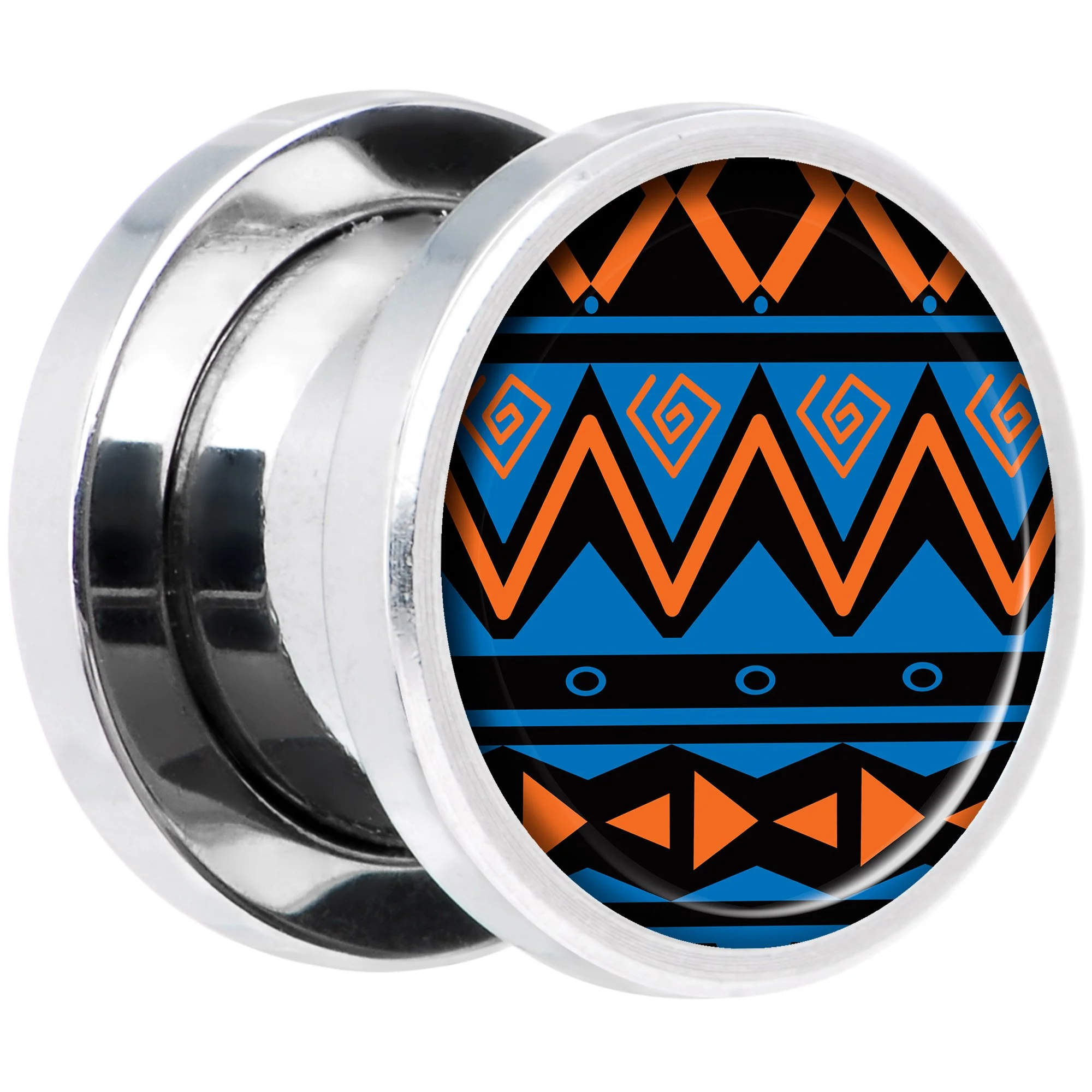 Blue Orange Tribal Print Steel Screw Fit Plug Set 00G - Image 2
