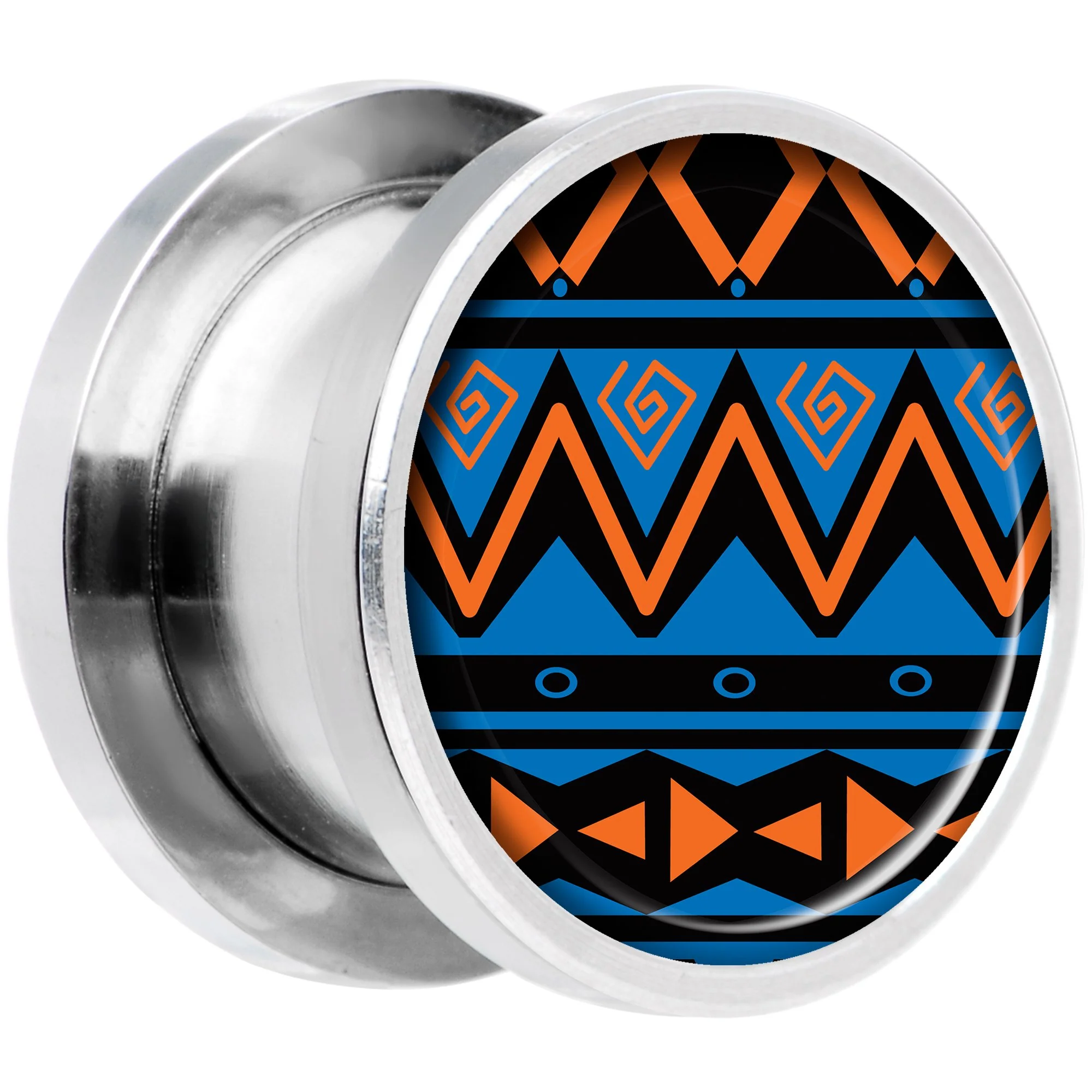 Blue Orange Tribal Print Steel Screw Fit Plug Set 1/2 - Image 2