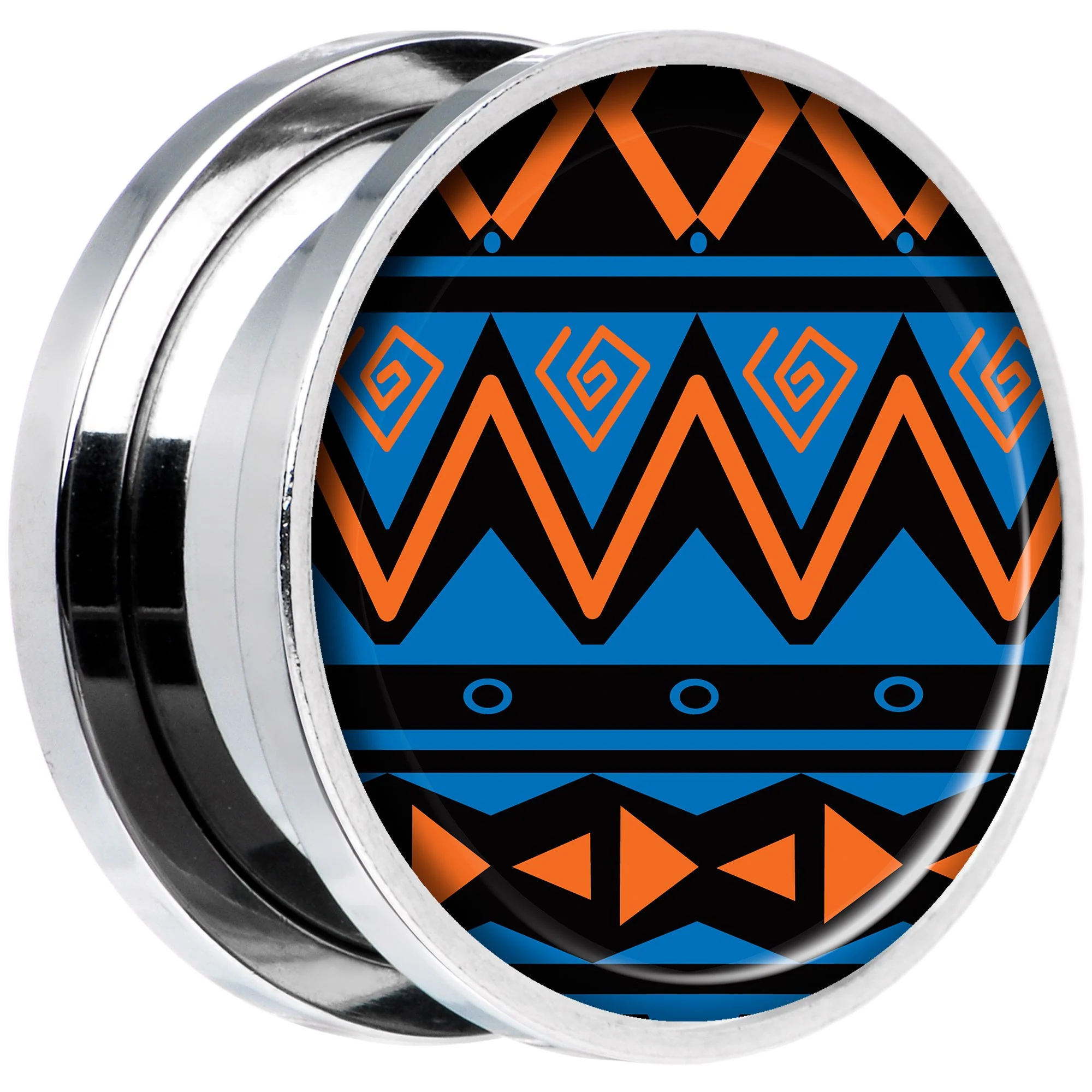 Blue Orange Tribal Print Steel Screw Fit Plug Set 18mm - Image 2