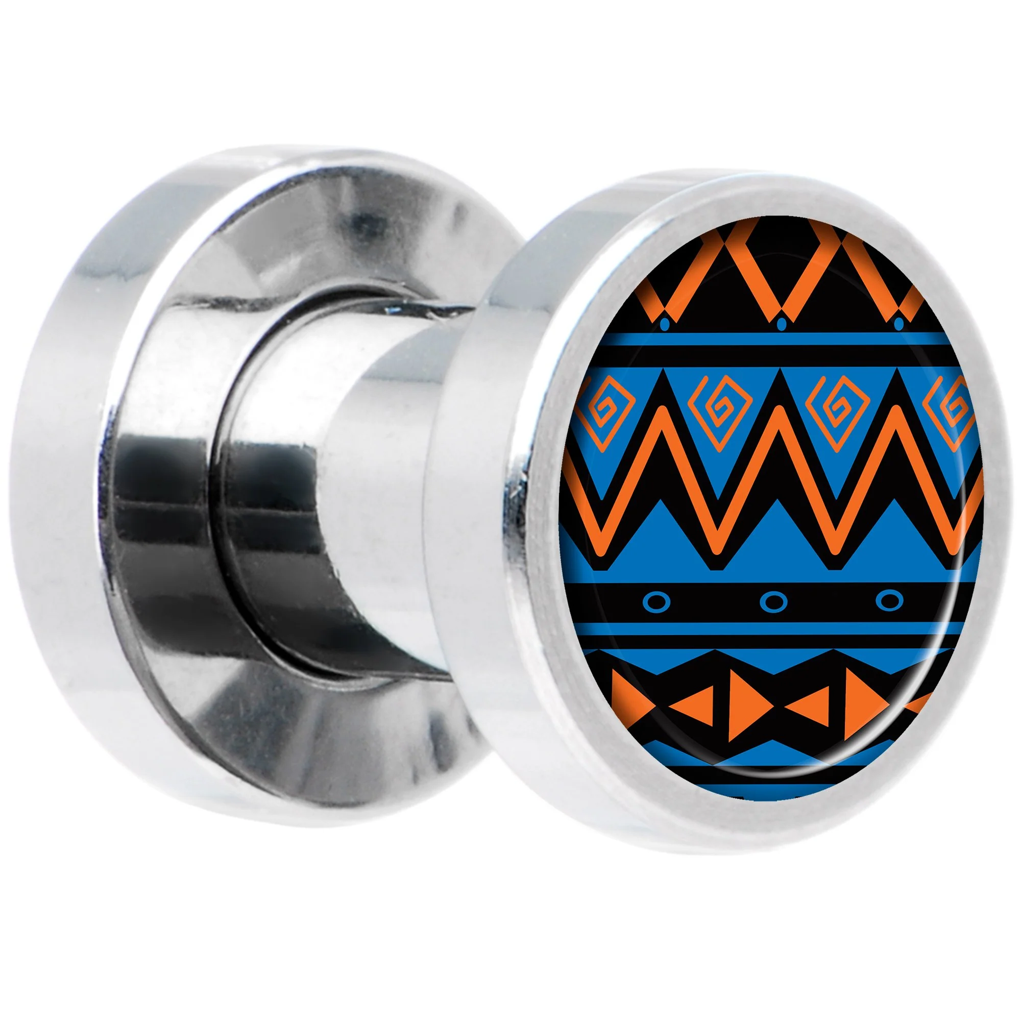 Blue Orange Tribal Print Steel Screw Fit Plug Set 4G - Image 2