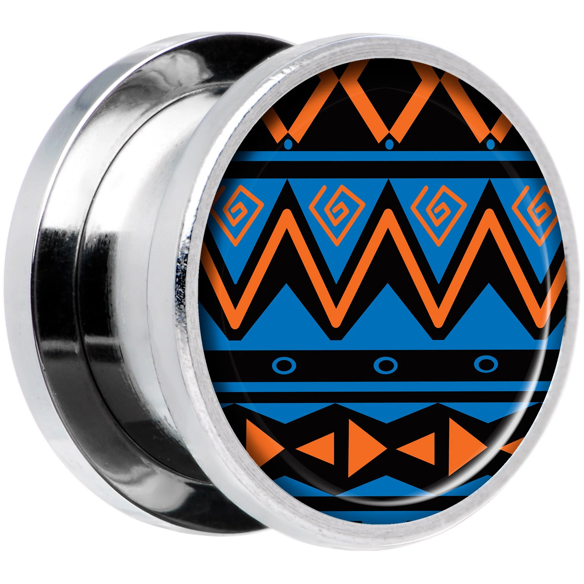 Blue Orange Tribal Print Steel Screw Fit Plug Set 9/16 - Image 2