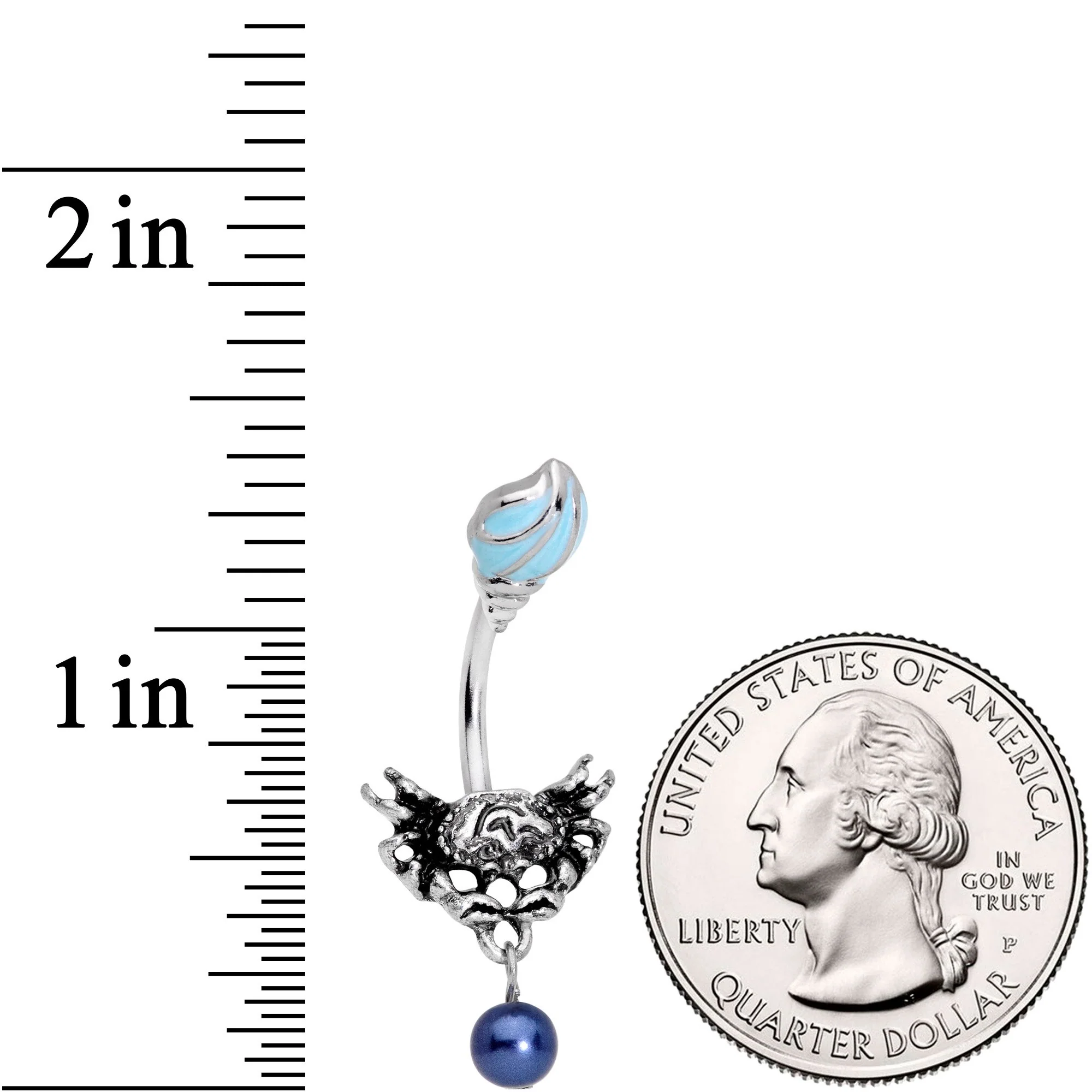 Blue Orbs Nautical Crab and Whelk Shell Dangle Belly Ring - Image 2