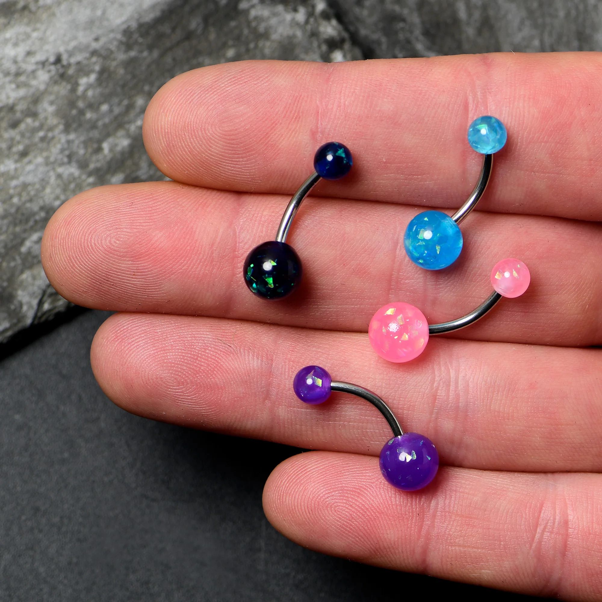 Blue Pink Purple Faux Opal Pack Belly Ring Set of 4 - Image 4