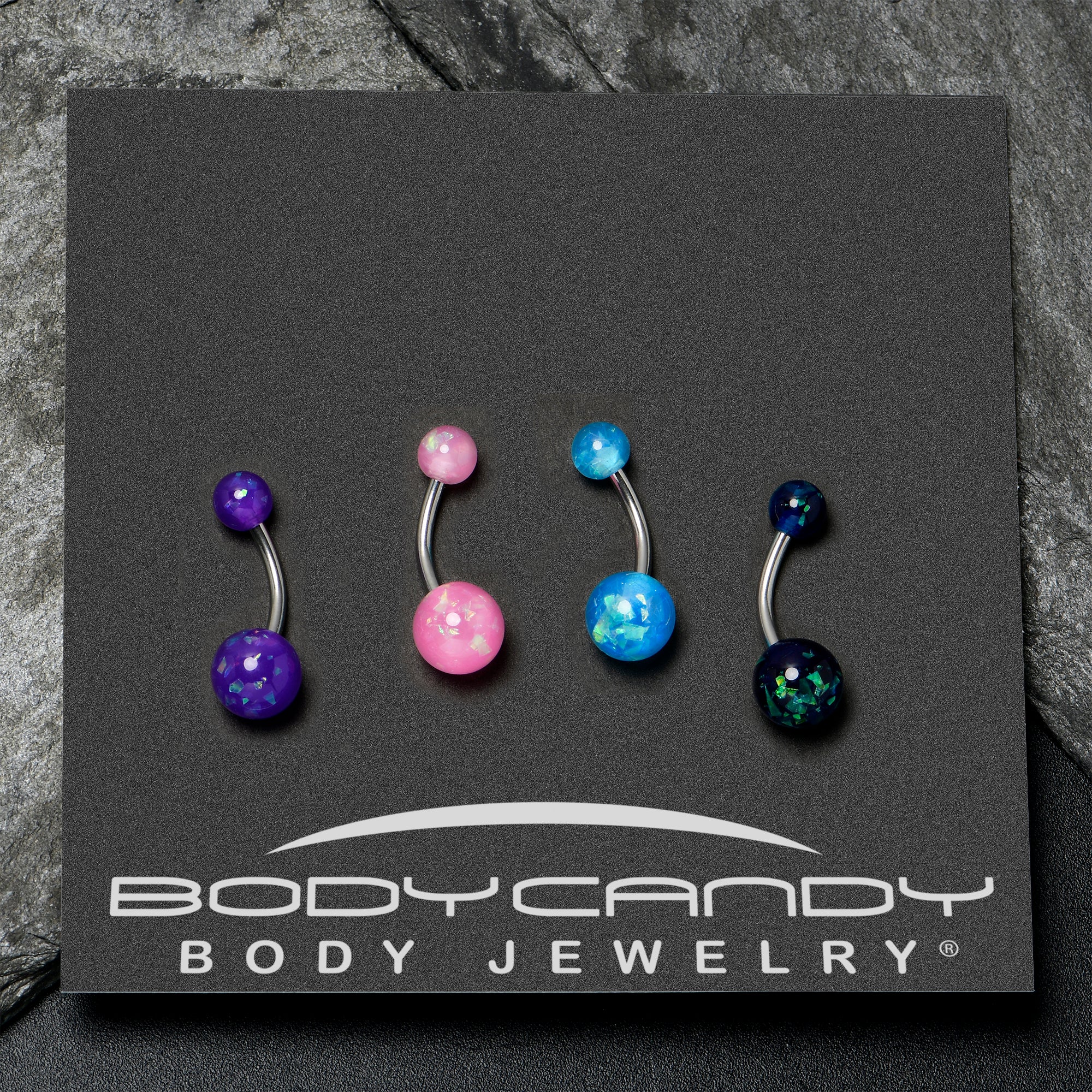 Blue Pink Purple Faux Opal Pack Belly Ring Set of 4 - Image 6