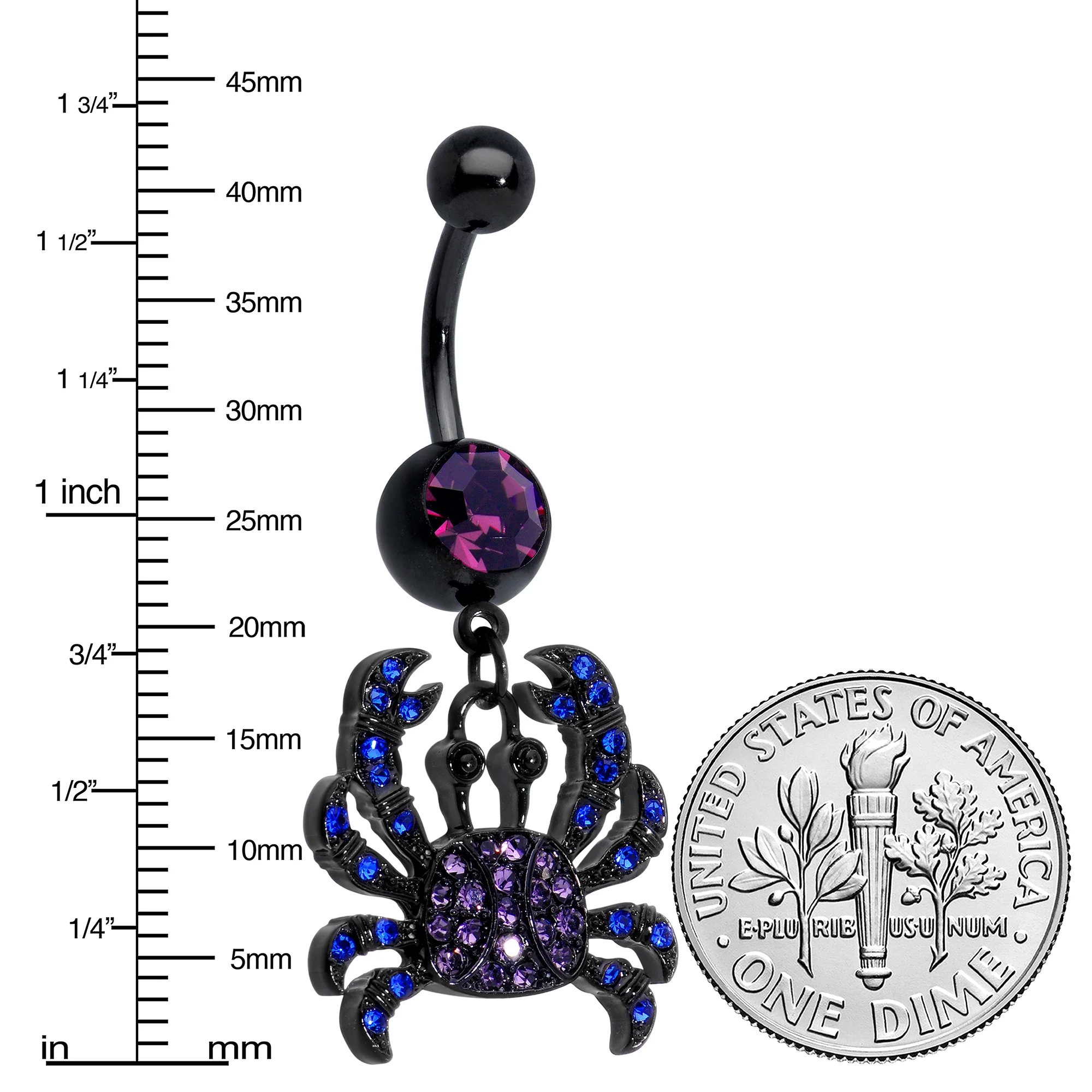 Blue Purple Gem Black Chic Crab Dangle Belly Ring - Image 3