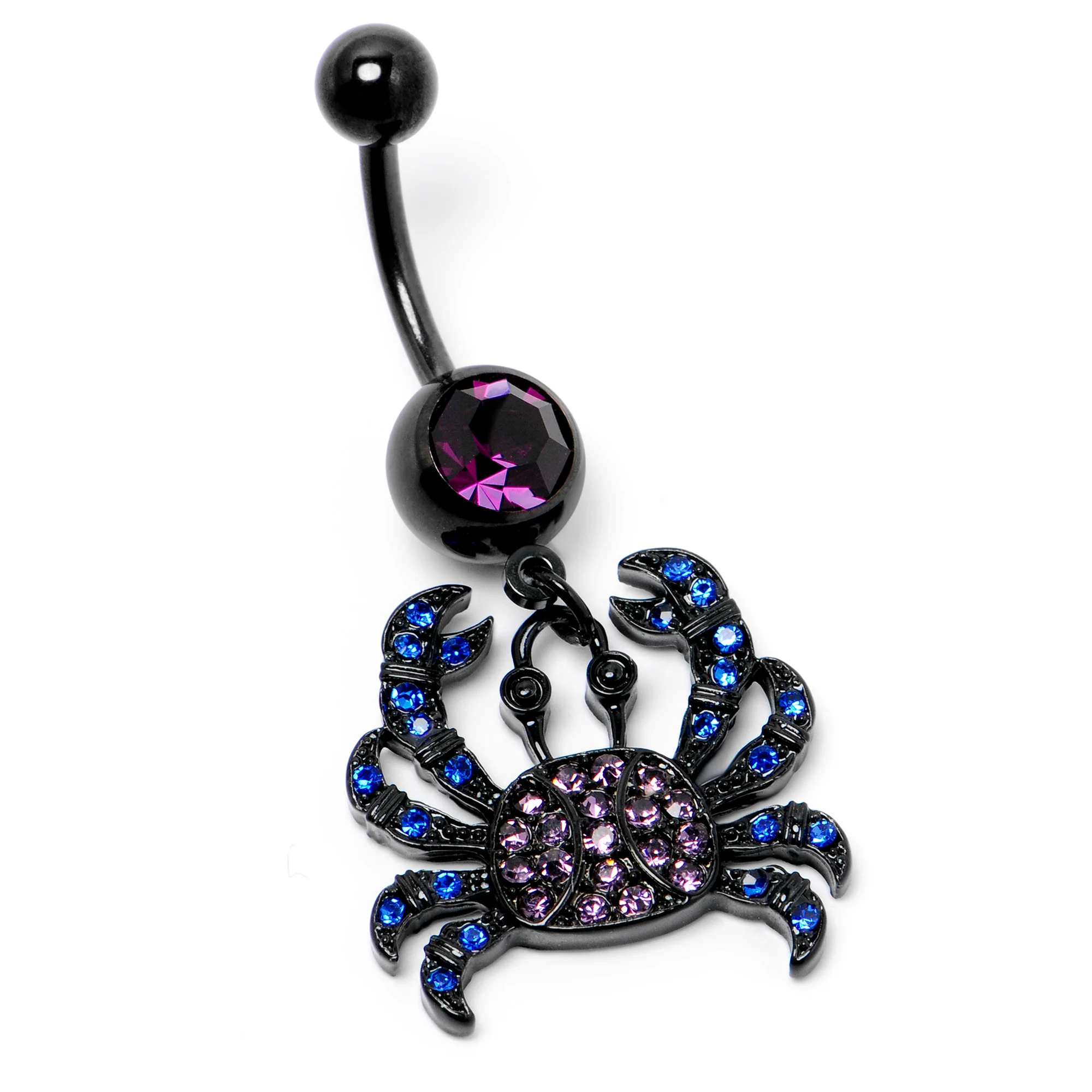 Blue Purple Gem Black Chic Crab Dangle Belly Ring - Image 4