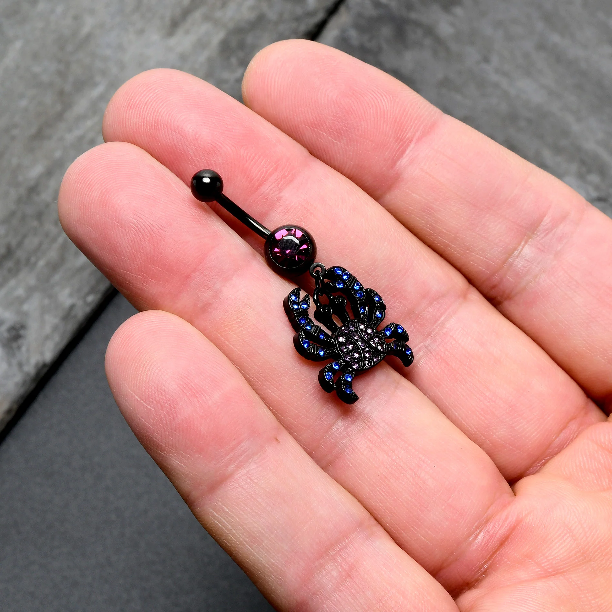 Blue Purple Gem Black Chic Crab Dangle Belly Ring - Image 7