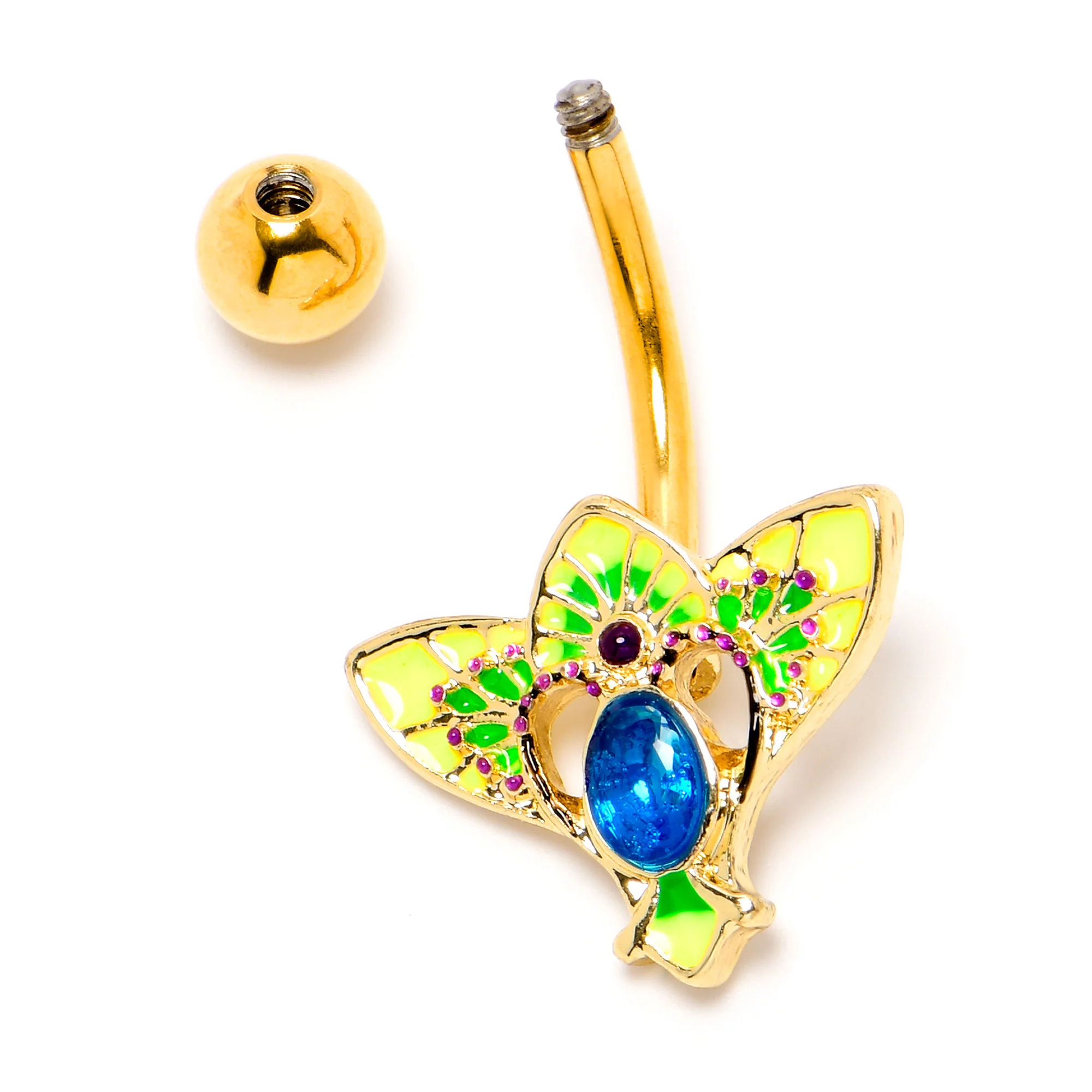 Blue Purple Gem Gold Tone Tropic Fan Belly Ring - Image 5