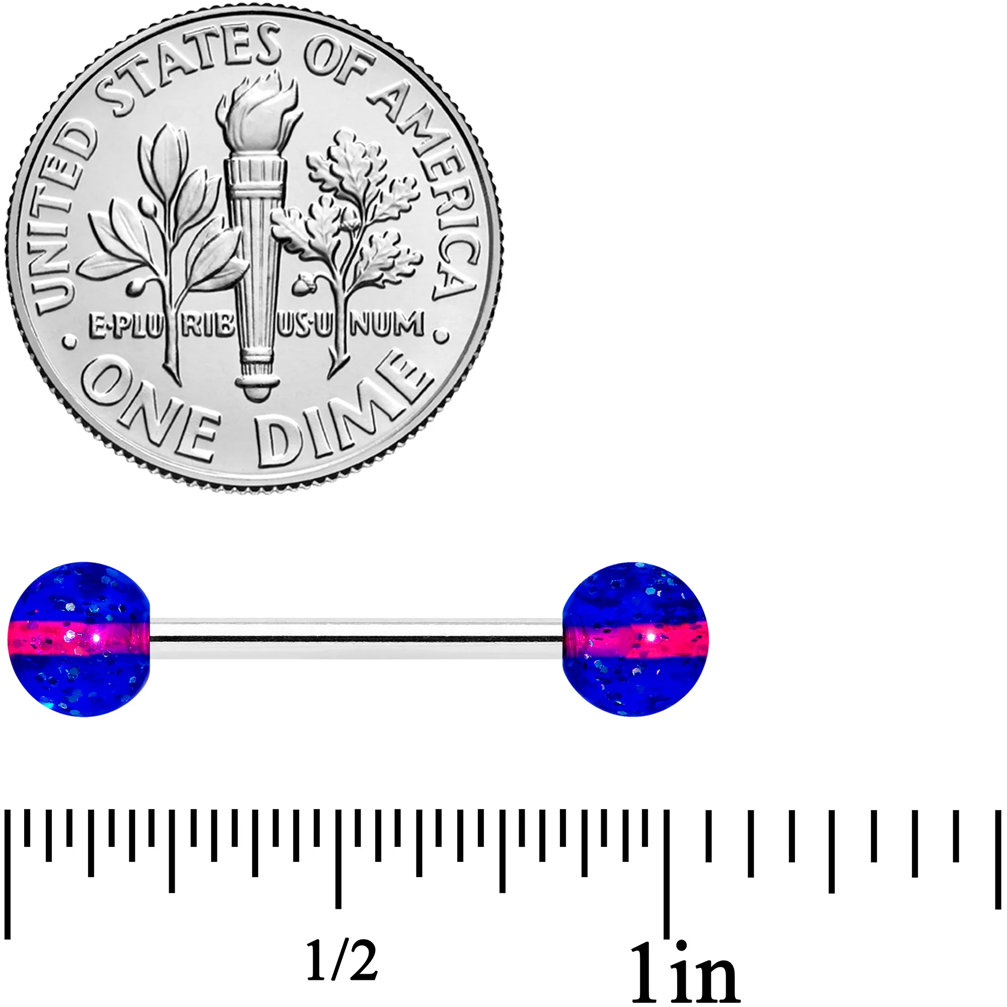 Blue Purple UV Glow Acrylic Ball Barbell Tongue Ring - Image 2