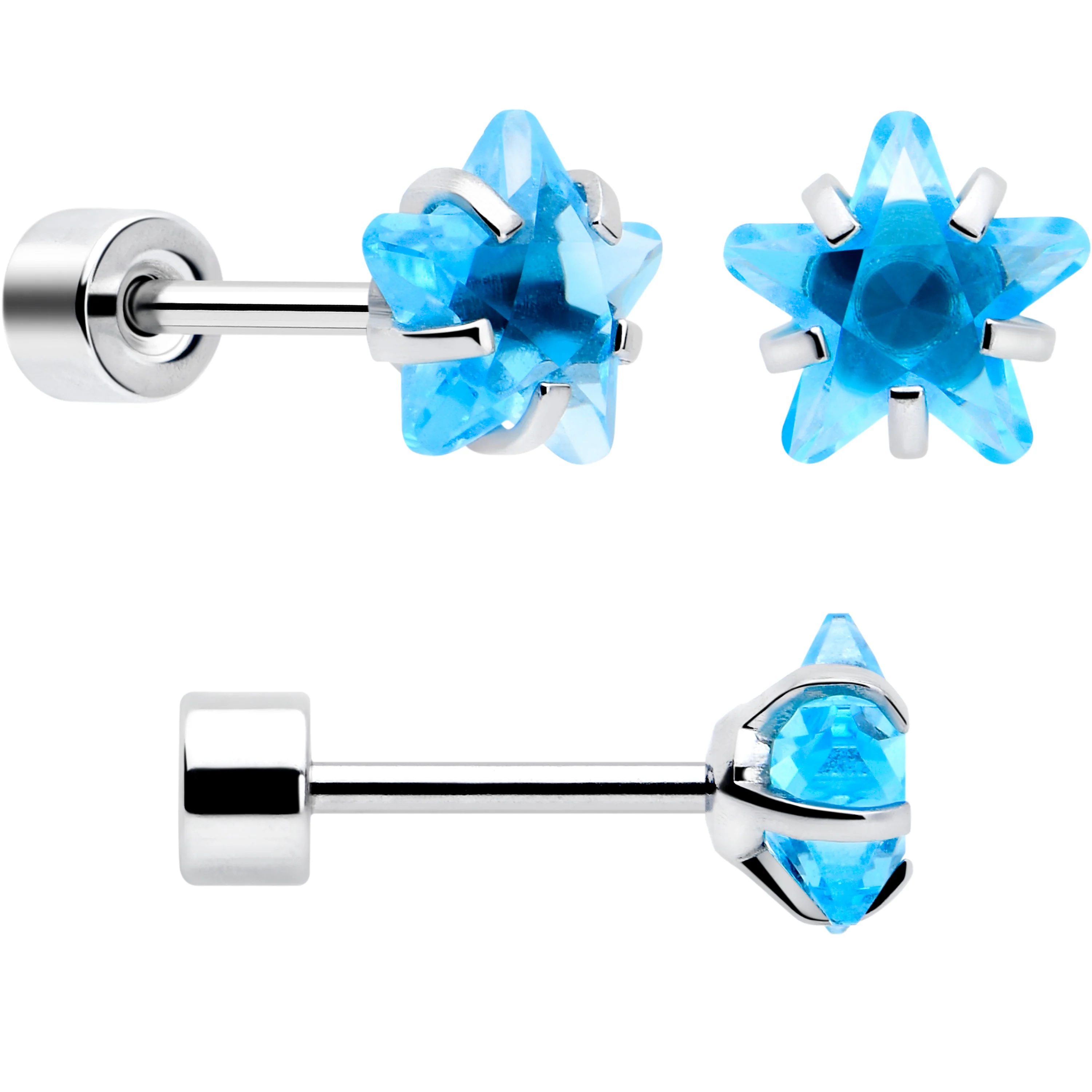 Blue Simplistic Heart Star CZ Flat Back Stud Earrings - 3 Pairs - Image 3