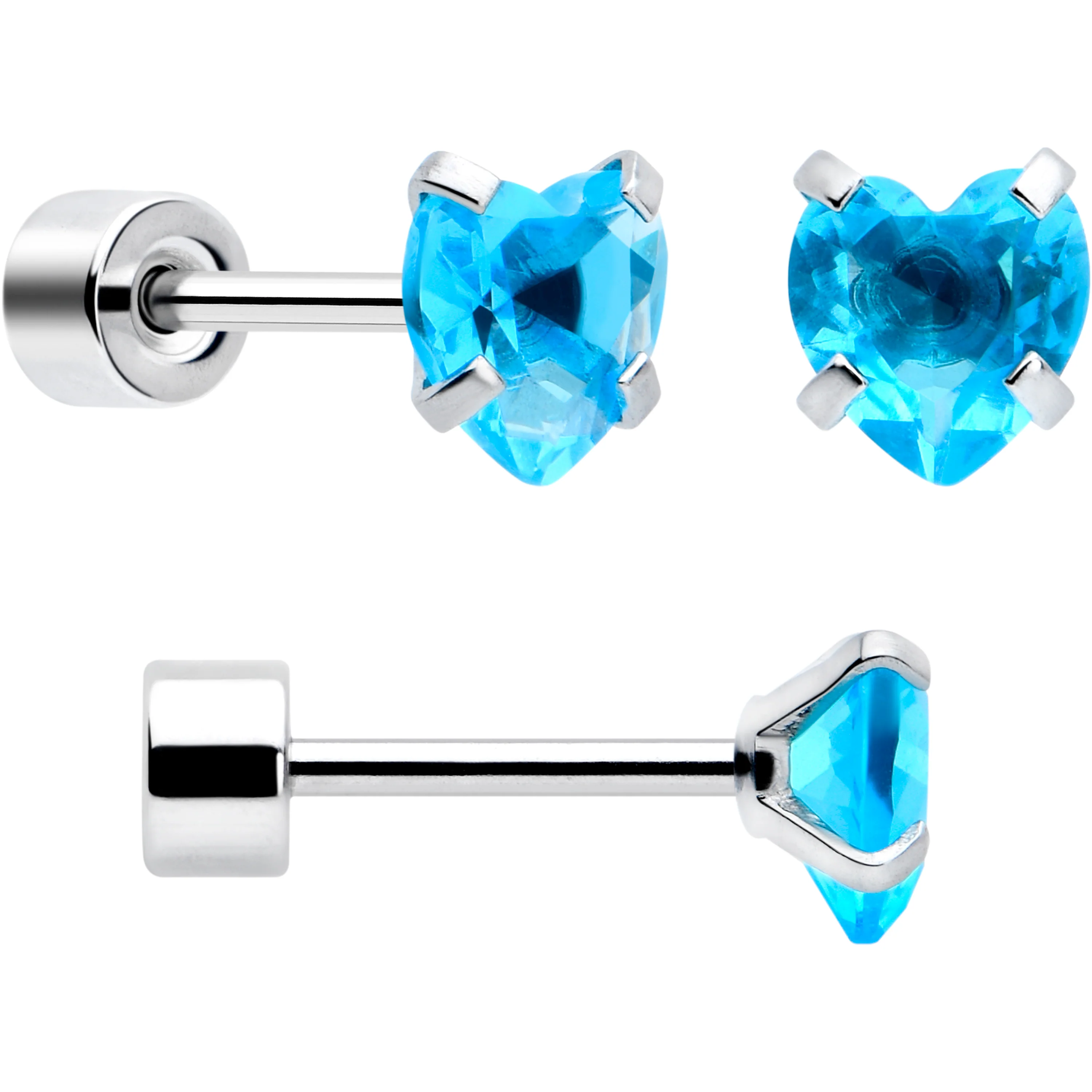 Blue Simplistic Heart Star CZ Flat Back Stud Earrings - 3 Pairs - Image 4