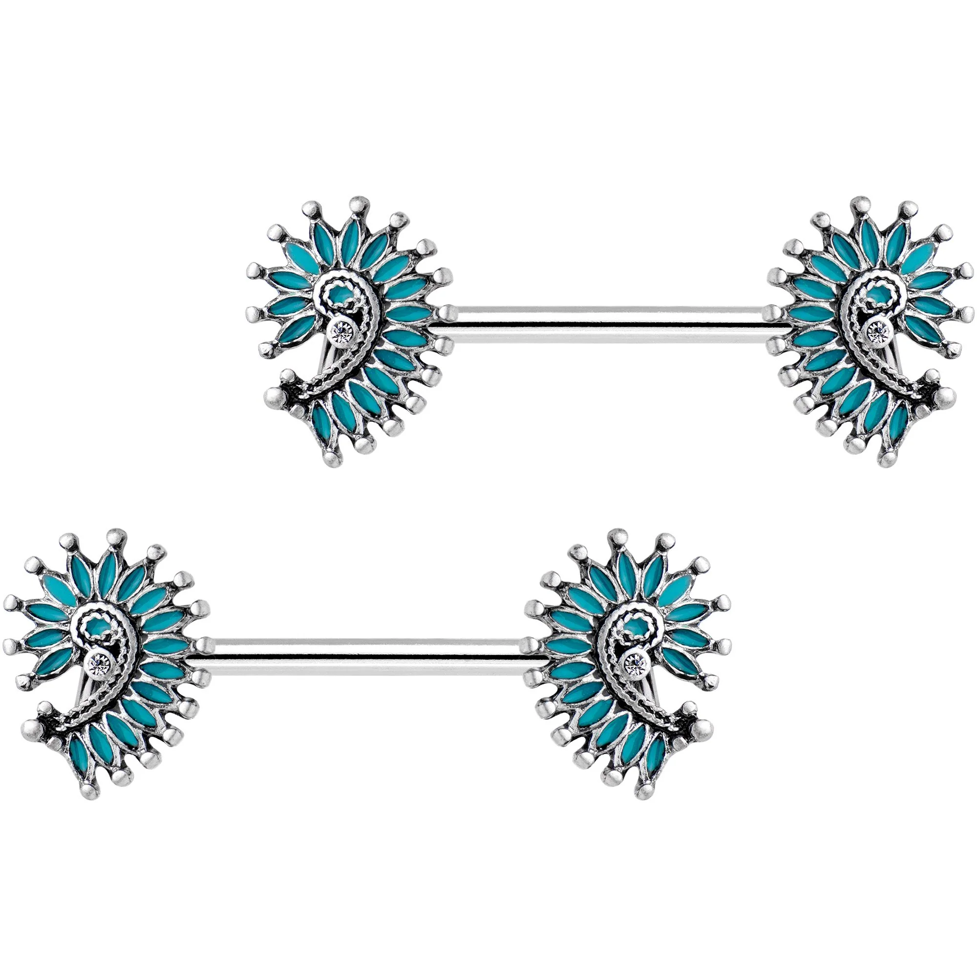 Blue Southwest Swirl Barbell Nipple Ring Set
