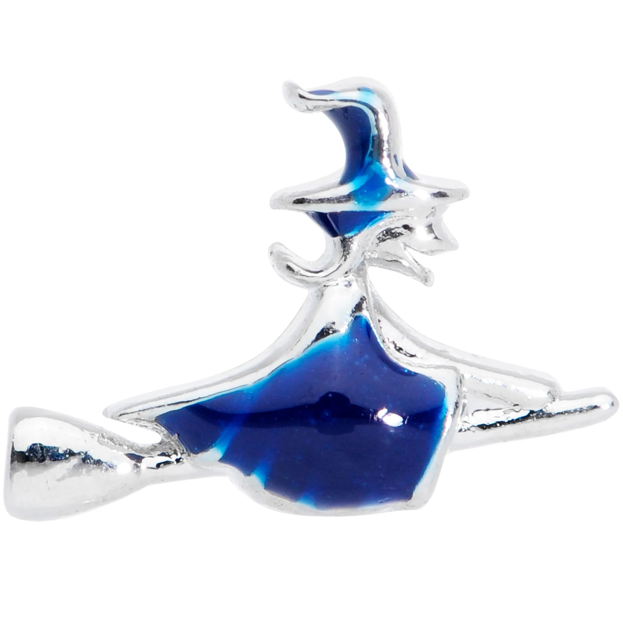 Blue Spooky Halloween Witch Barbell Tongue Ring - Image 2