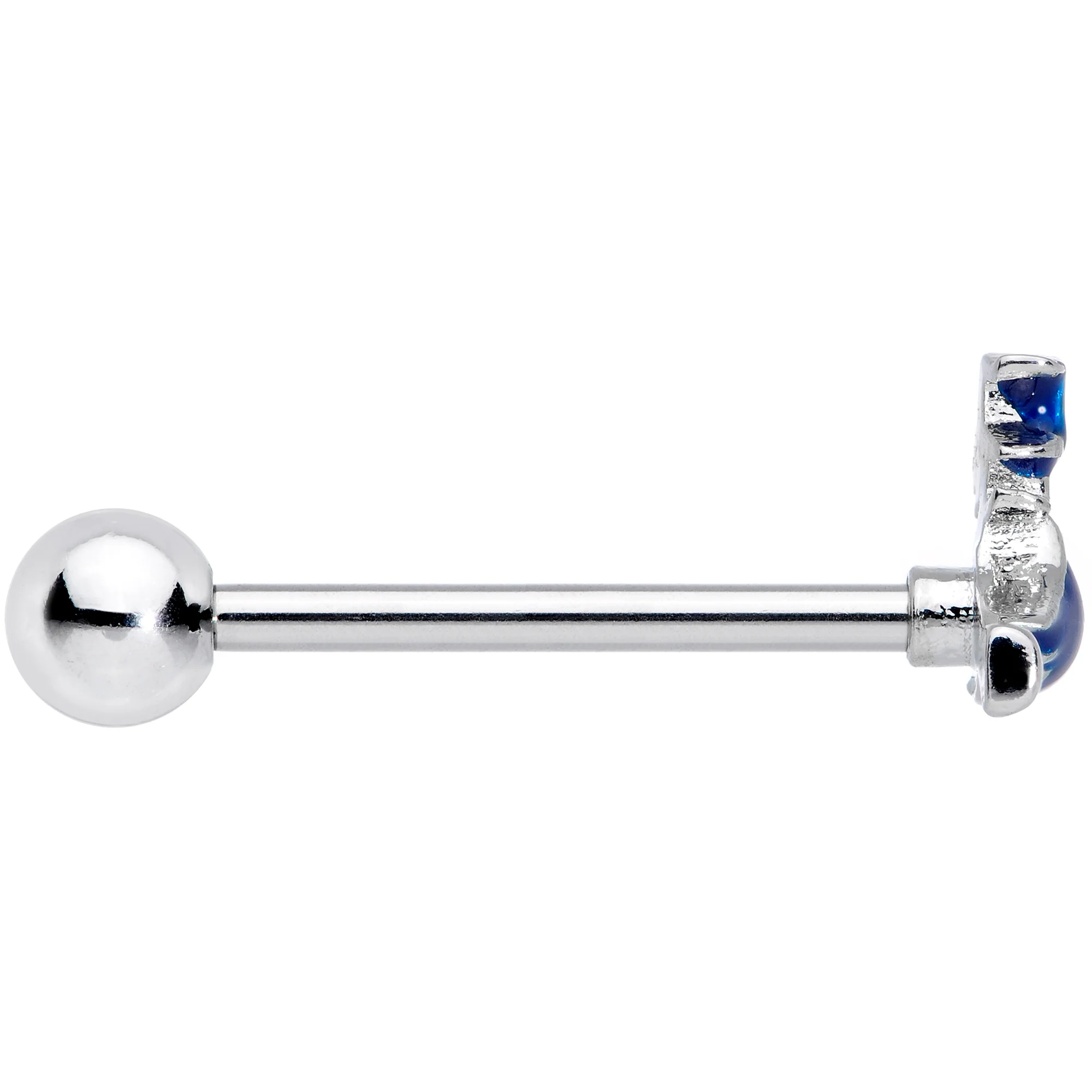 Blue Spooky Halloween Witch Barbell Tongue Ring - Image 3