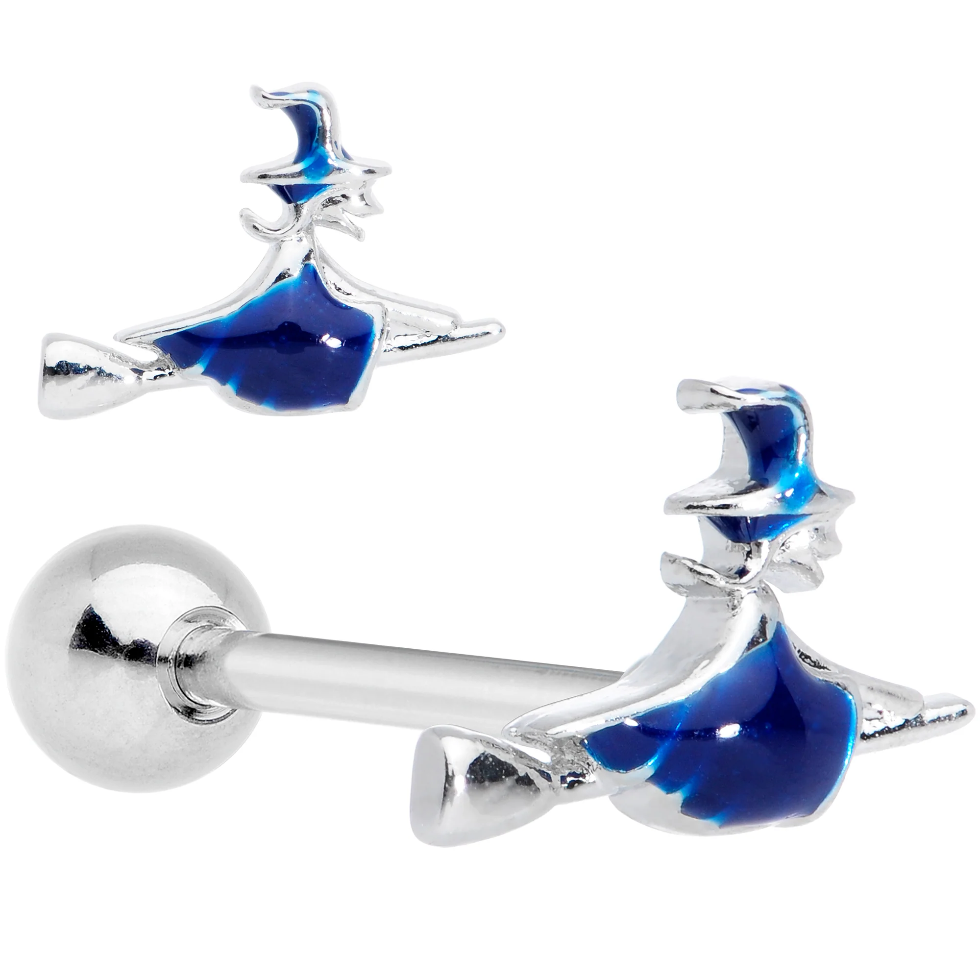 Blue Spooky Halloween Witch Barbell Tongue Ring - Image 5