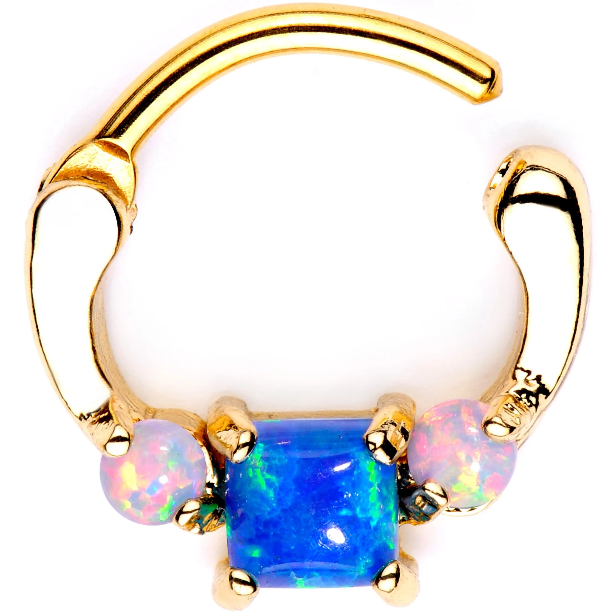 Blue Square Synthetic Opal Gold Tone Anodized Septum Clicker - Image 3