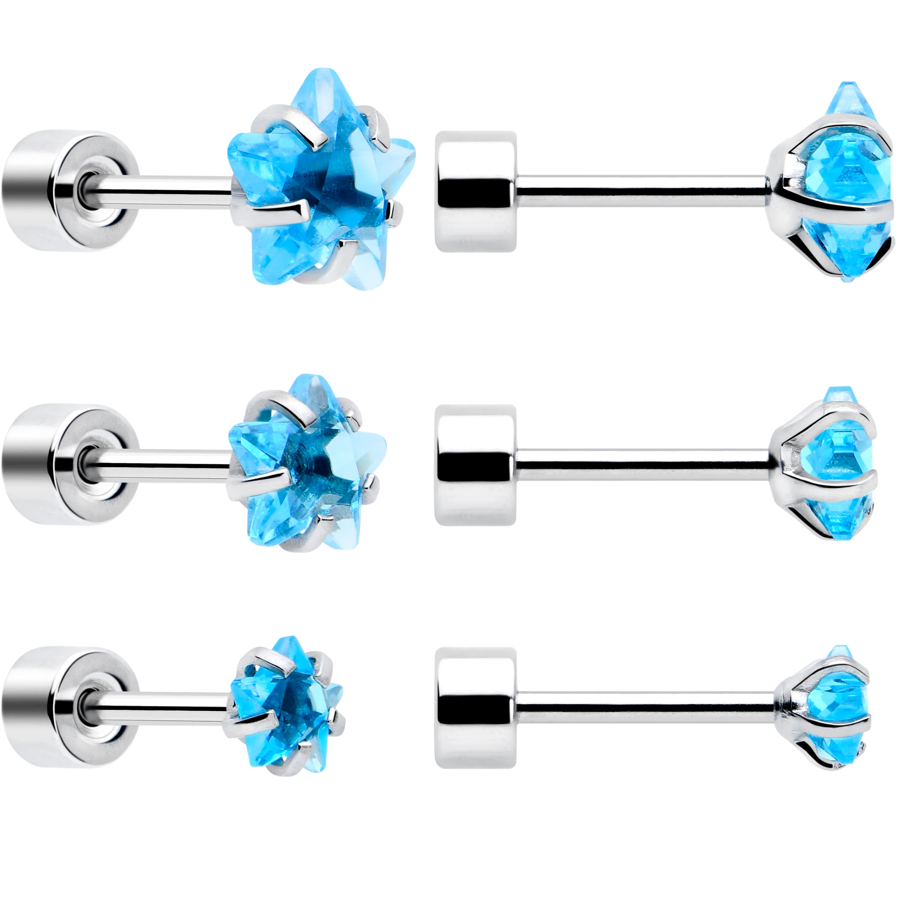 Blue Star CZ Flat Back Stud Earrings - 3 Pairs - Image 2