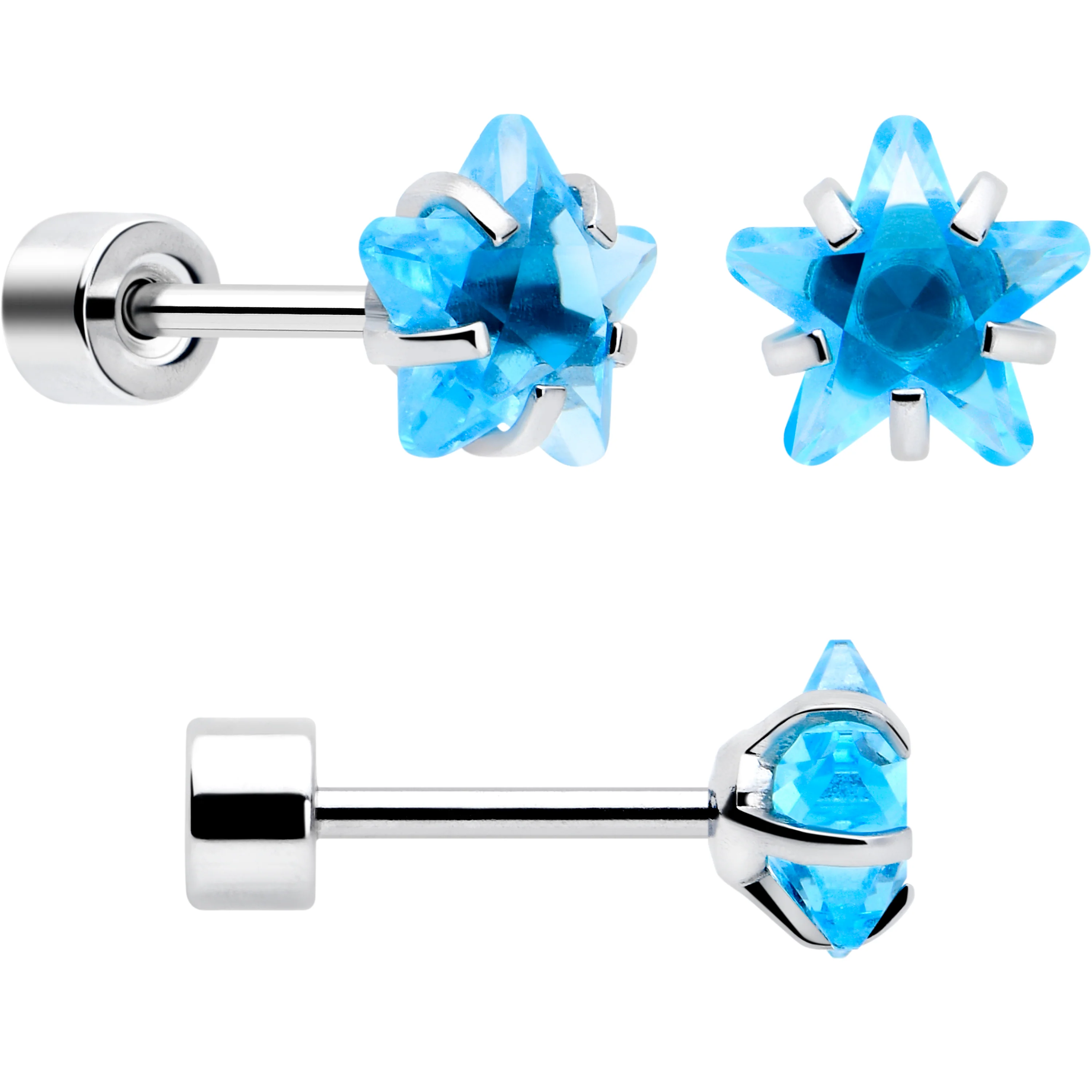 Blue Star CZ Flat Back Stud Earrings - 3 Pairs - Image 3