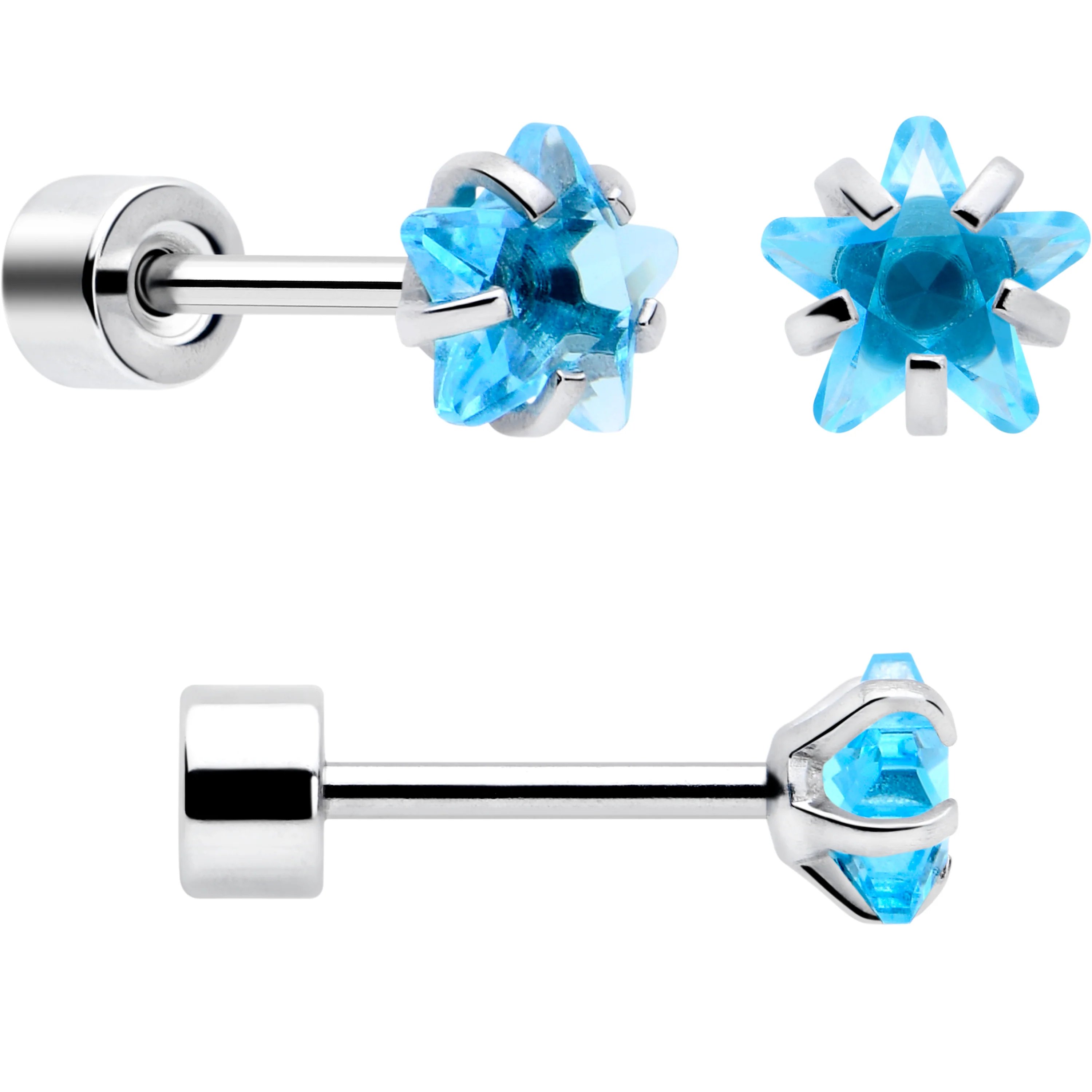 Blue Star CZ Flat Back Stud Earrings - 3 Pairs - Image 4