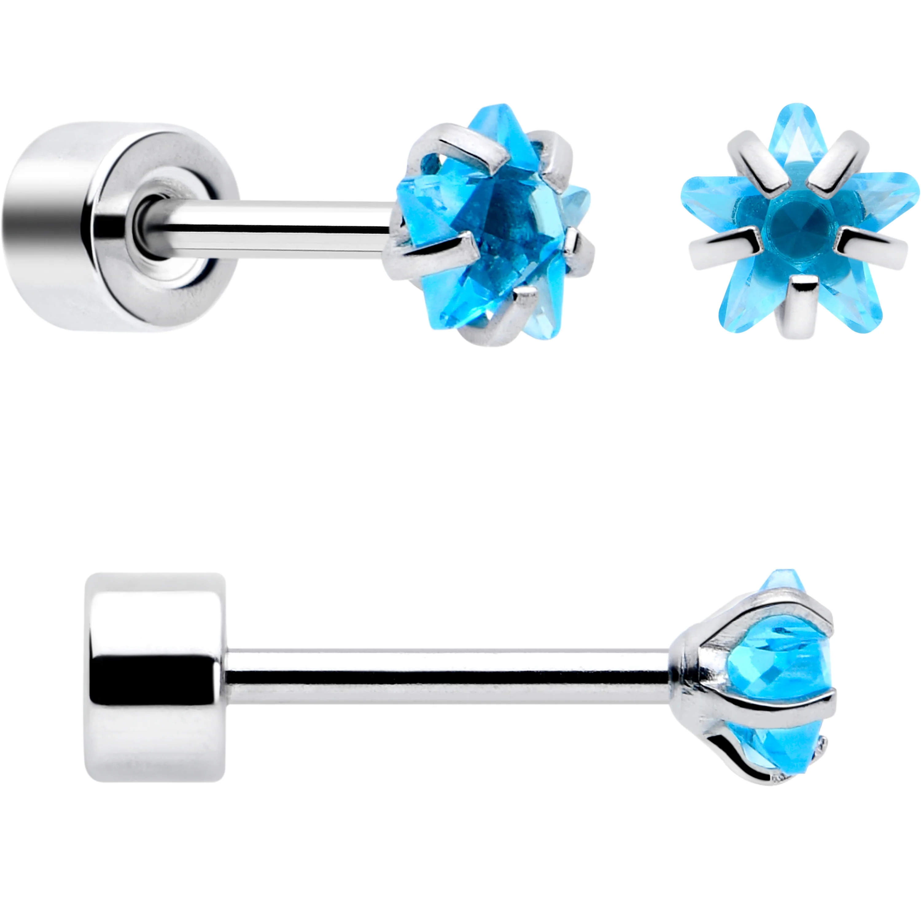 Blue Star CZ Flat Back Stud Earrings - 3 Pairs - Image 5