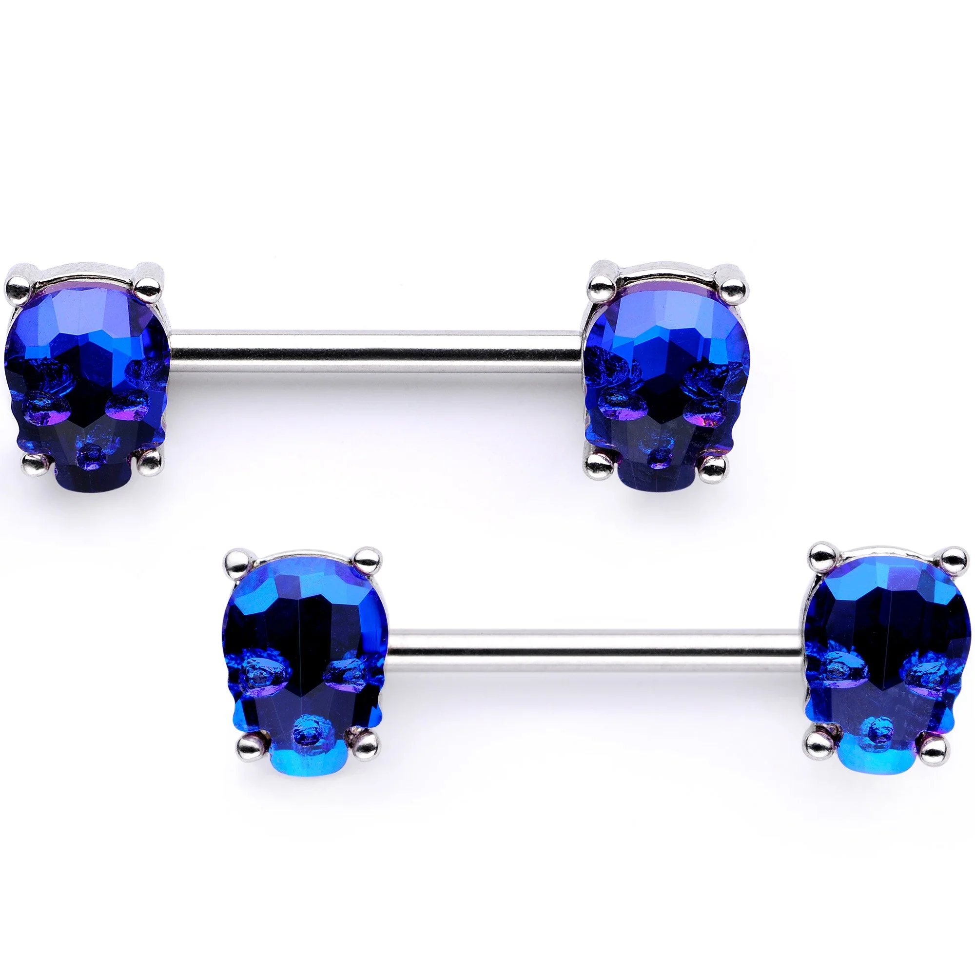 14G Blue Sugar Skull Captive Ring Barbell Nipple Ring Set - Image 2